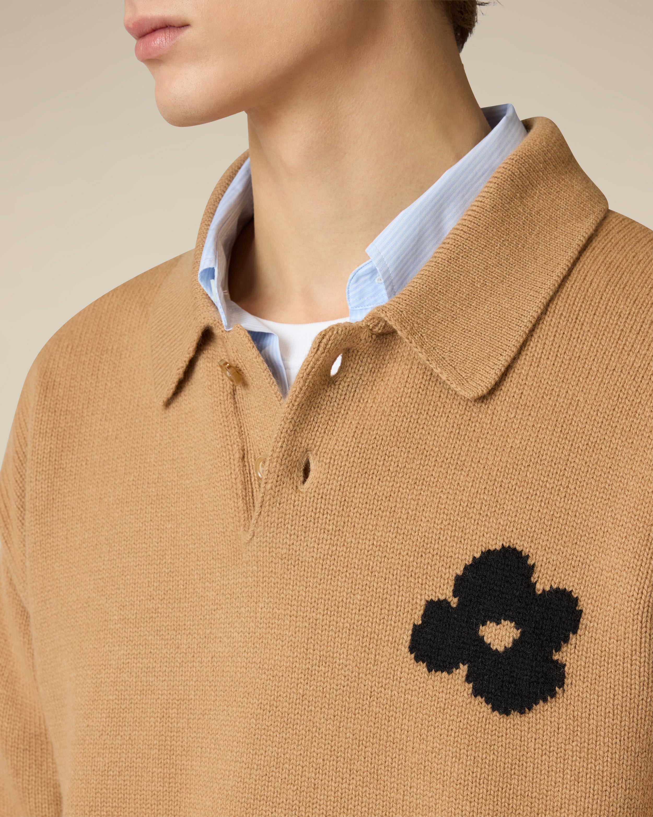Beige knitted polo with black jacquard flower GREY/BLACK Lardini 3