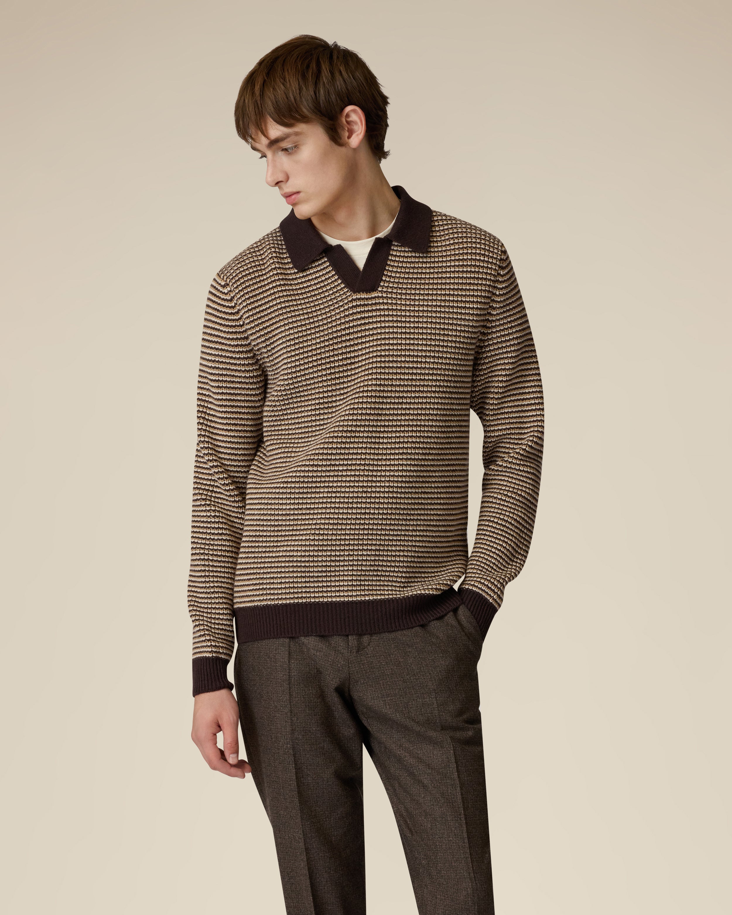 Brown and beige long-sleeve knitted polo BROWN/BEIGE Lardini 4