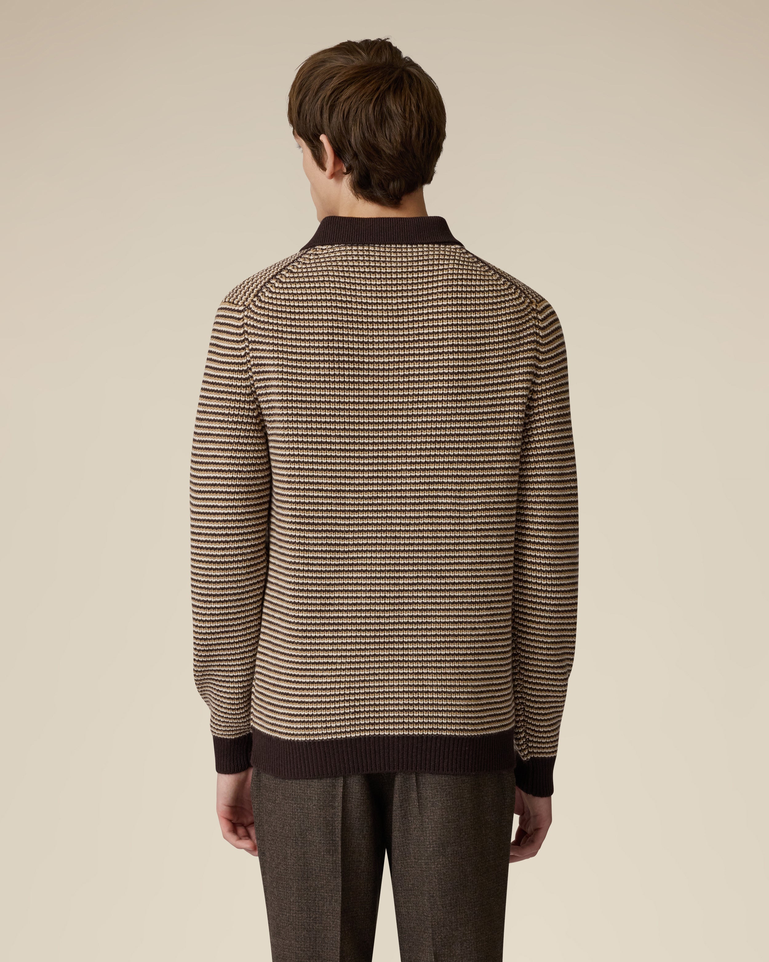 Brown and beige long-sleeve knitted polo BROWN/BEIGE Lardini 5