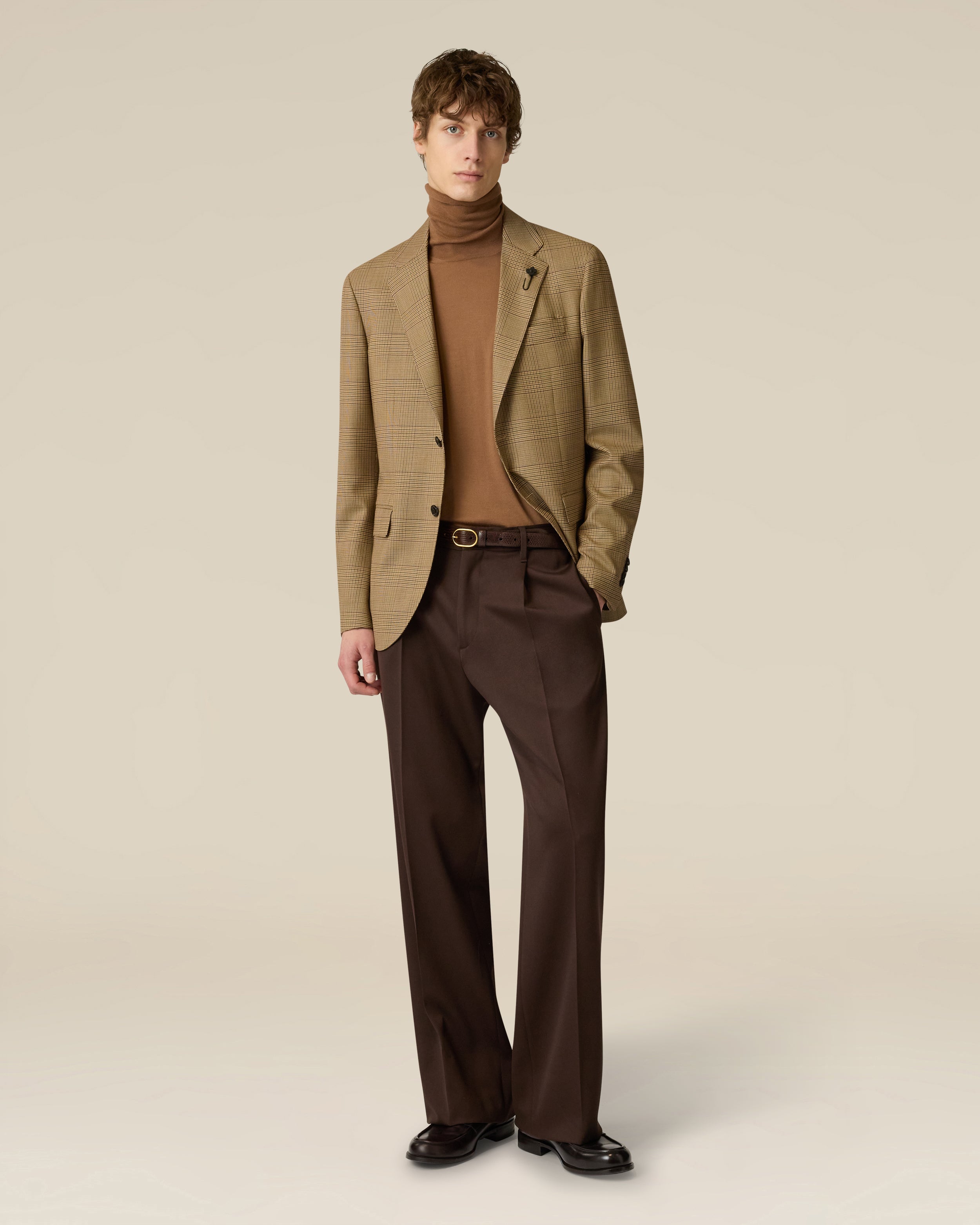 Camel single-breasted stretch wool jacket CAMEL/RED Lardini 2