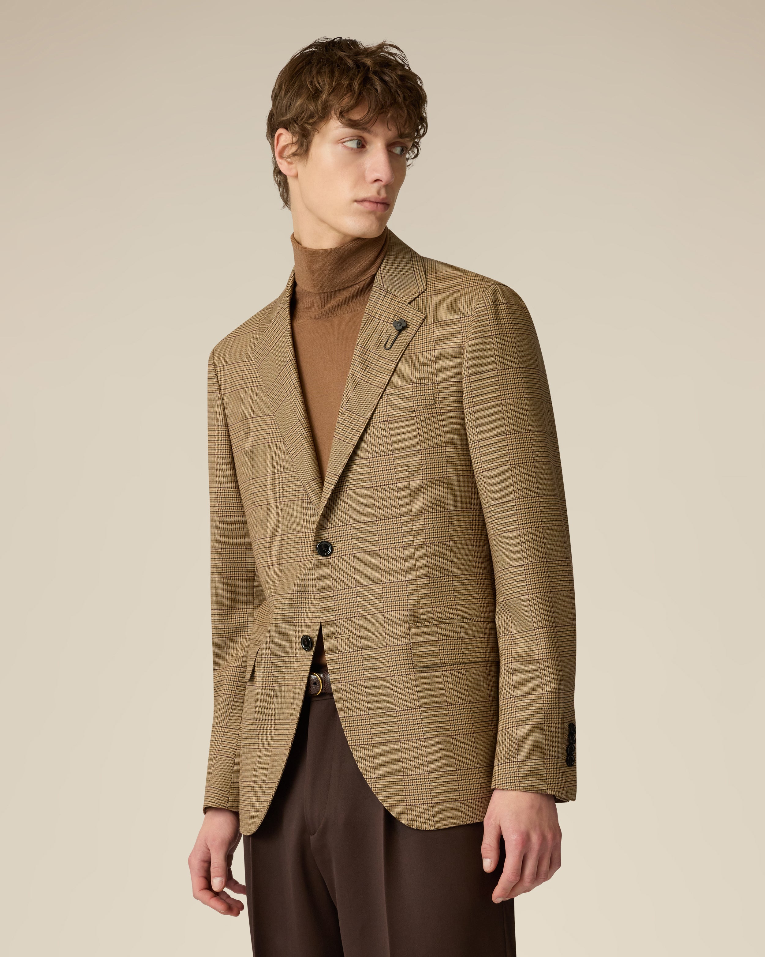 Camel single-breasted stretch wool jacket CAMEL/RED Lardini 4
