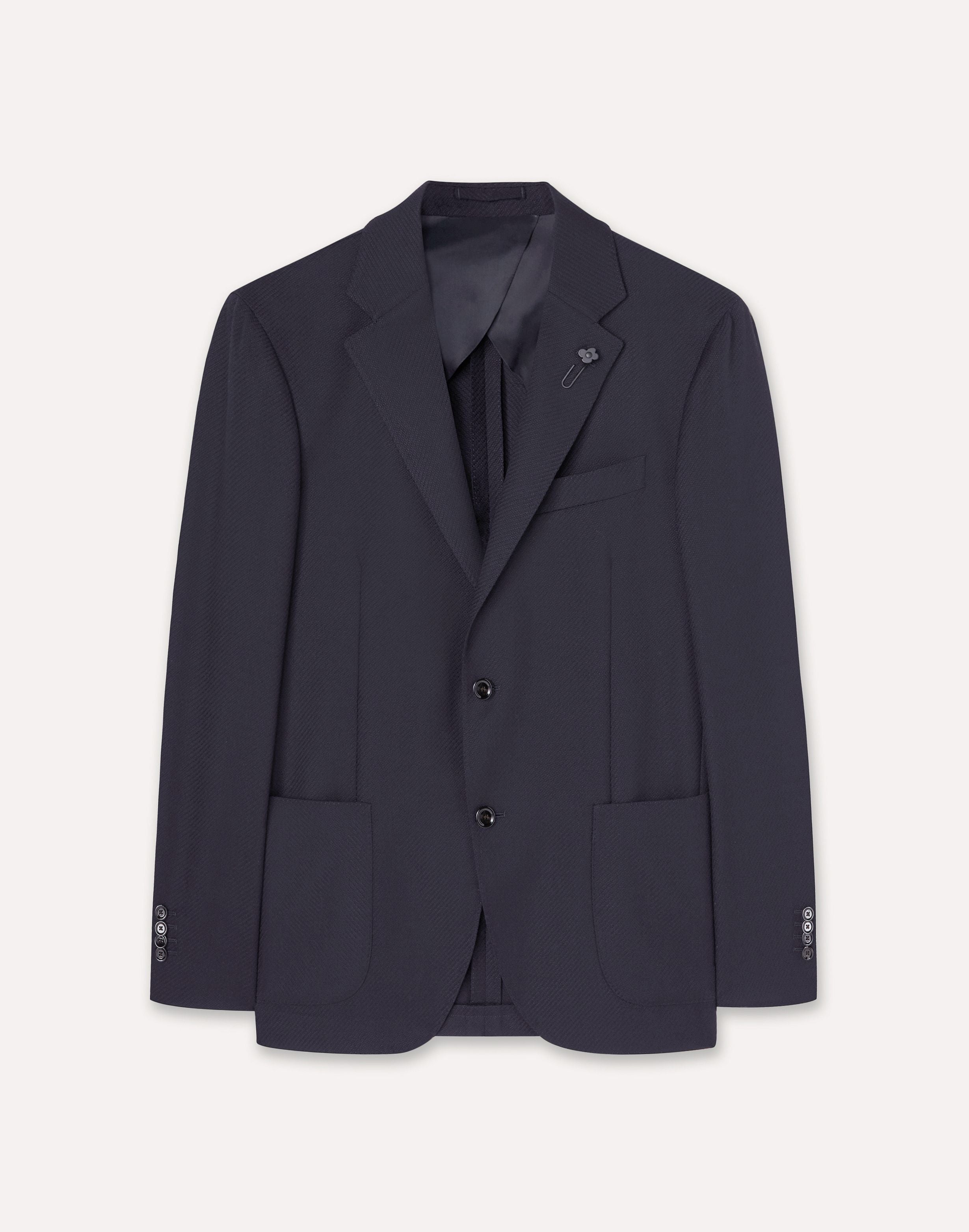 Veste à simple boutonnage en laine torsadée 2-ply bleu. BLUE Lardini 1