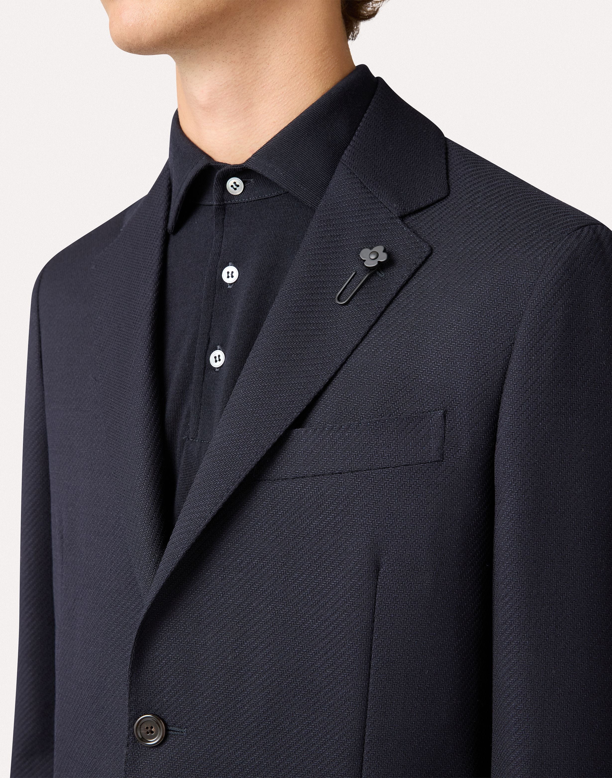 Veste à simple boutonnage en laine torsadée 2-ply bleu. BLUE Lardini 3