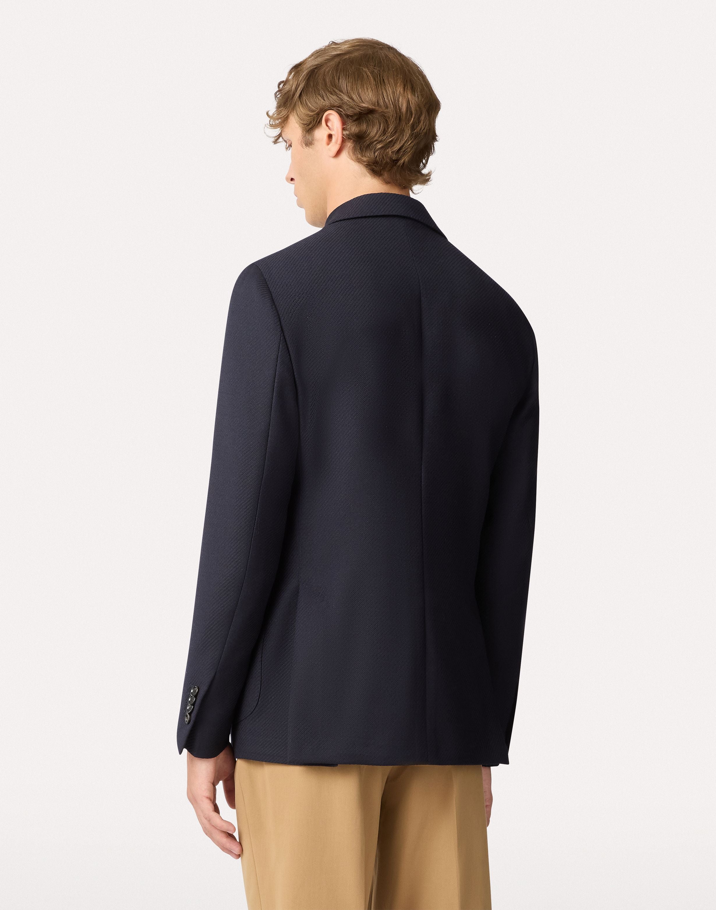 Veste à simple boutonnage en laine torsadée 2-ply bleu. BLUE Lardini 5
