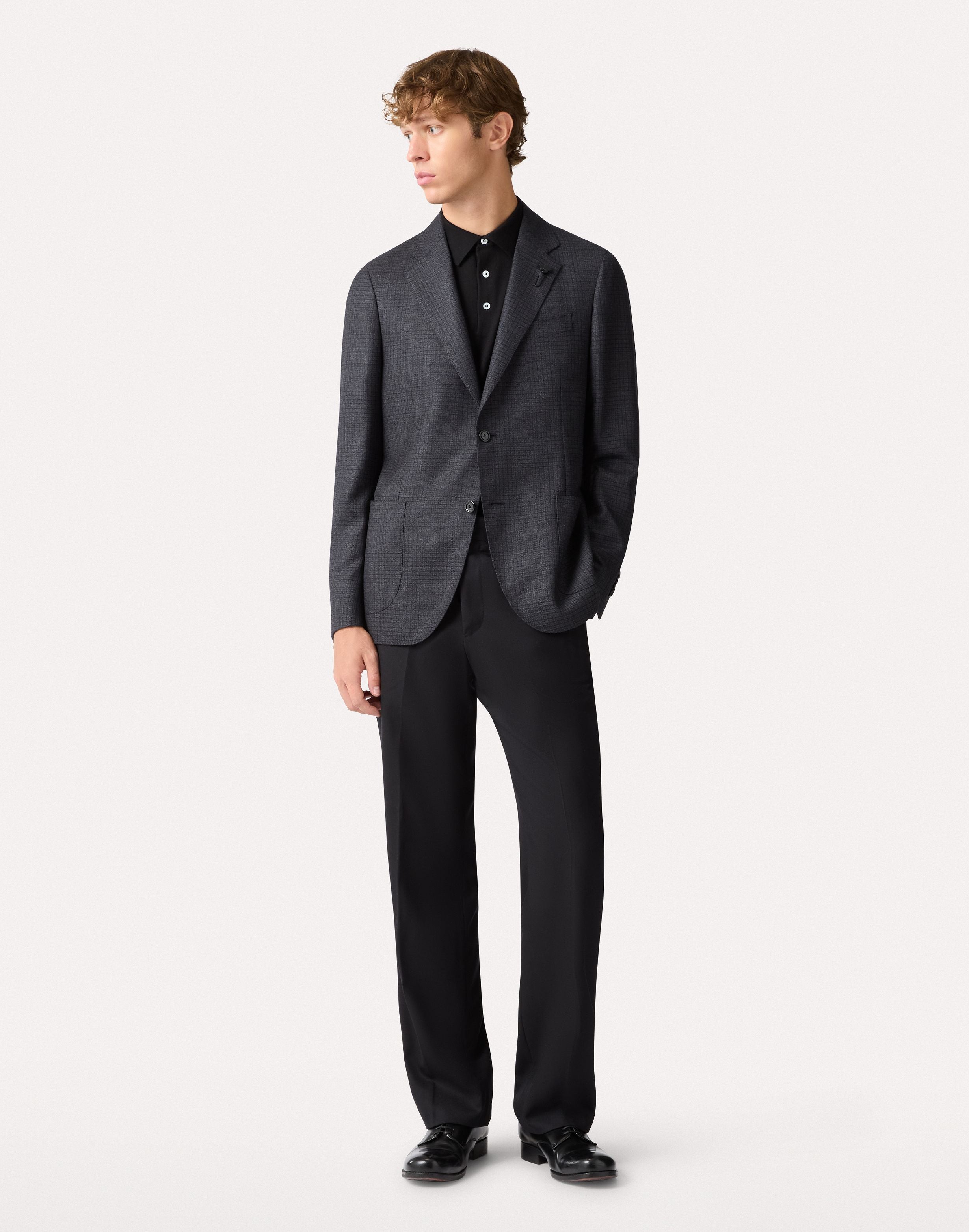 Graublaue Jacke aus Prince-of-Wales-Wolle mit natürlichem Stretch GREY/BLUE Lardini 2