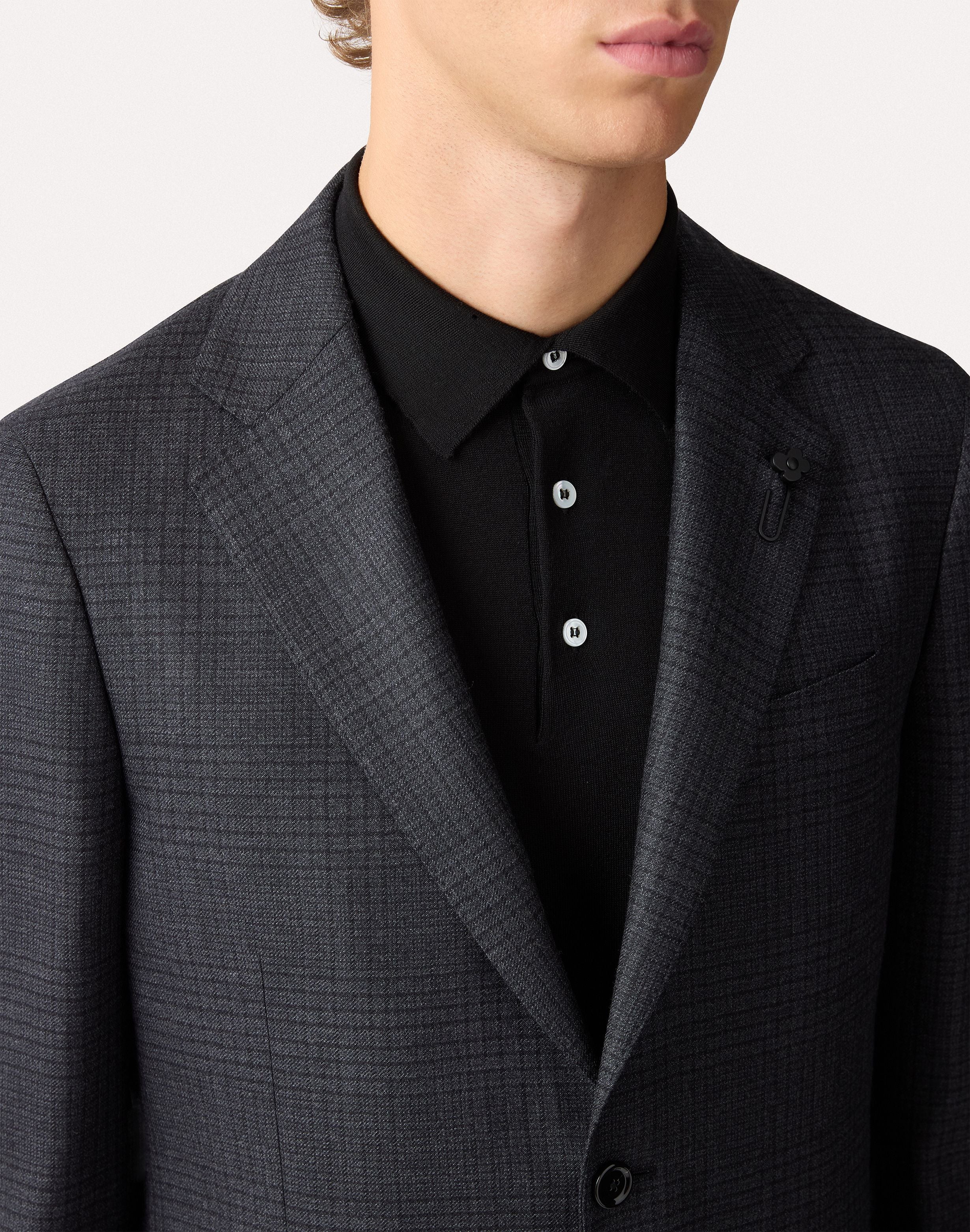 Graublaue Jacke aus Prince-of-Wales-Wolle mit natürlichem Stretch GREY/BLUE Lardini 3