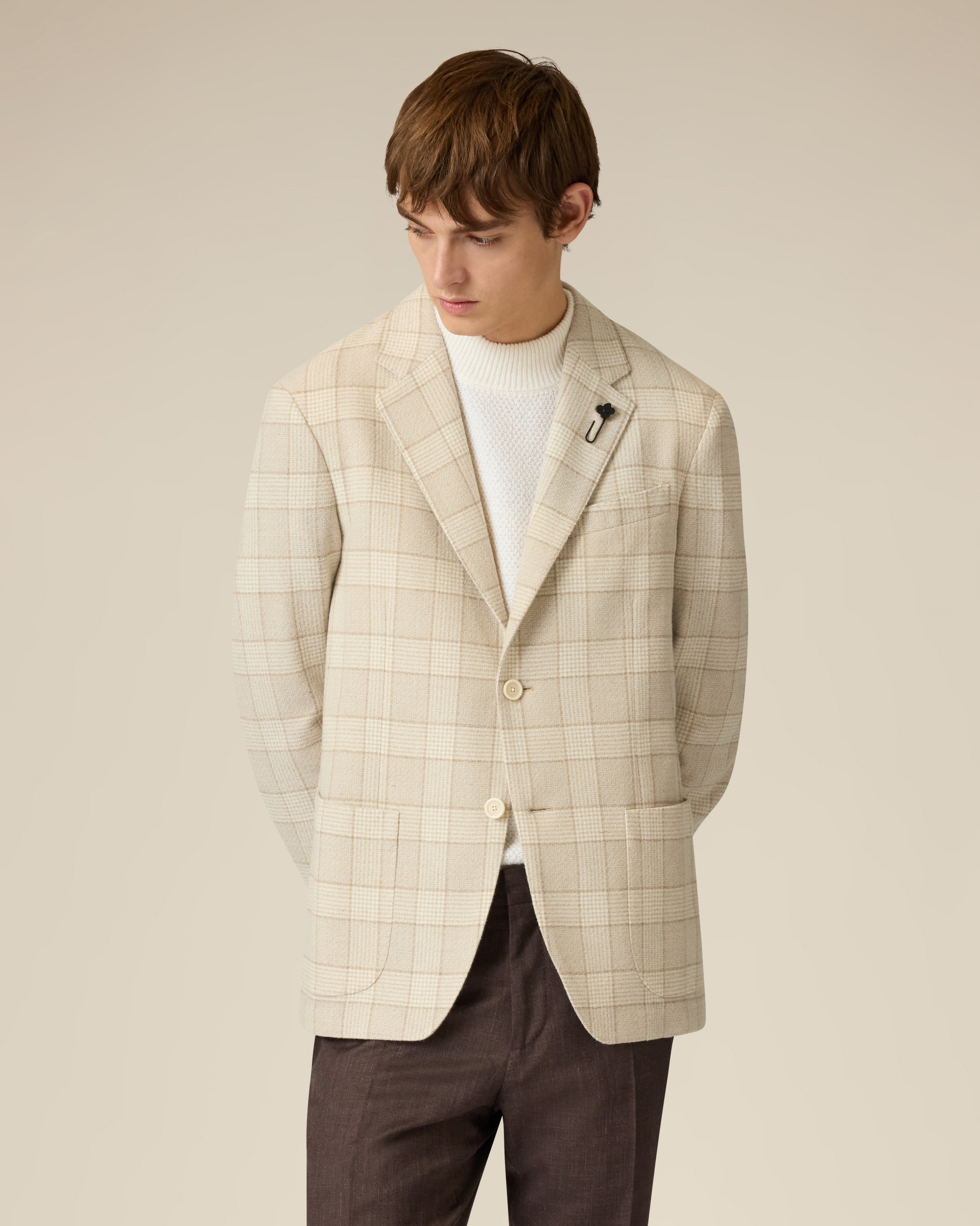 Single-breasted jacket in wool and silk; cream and beige CREAM/BEIGE Lardini 4