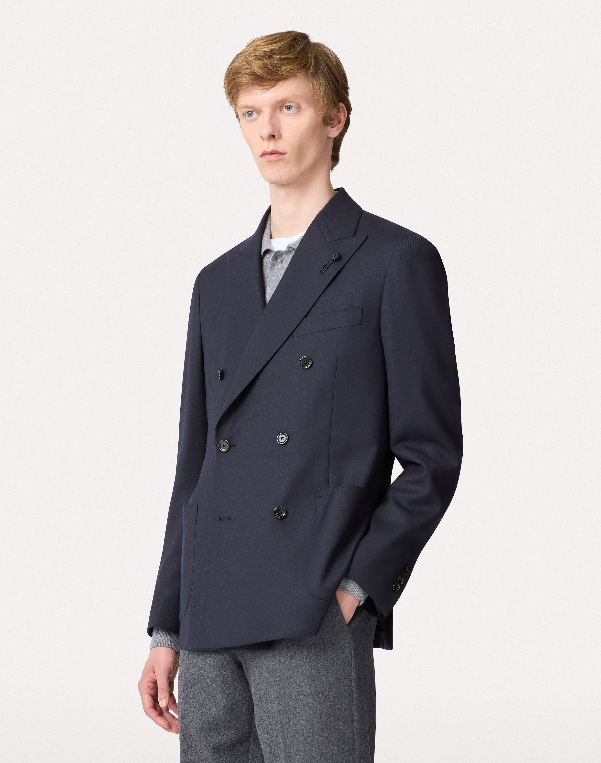 Blue single-breasted jacket in extra-fine wool and silk BLUE Lardini 4