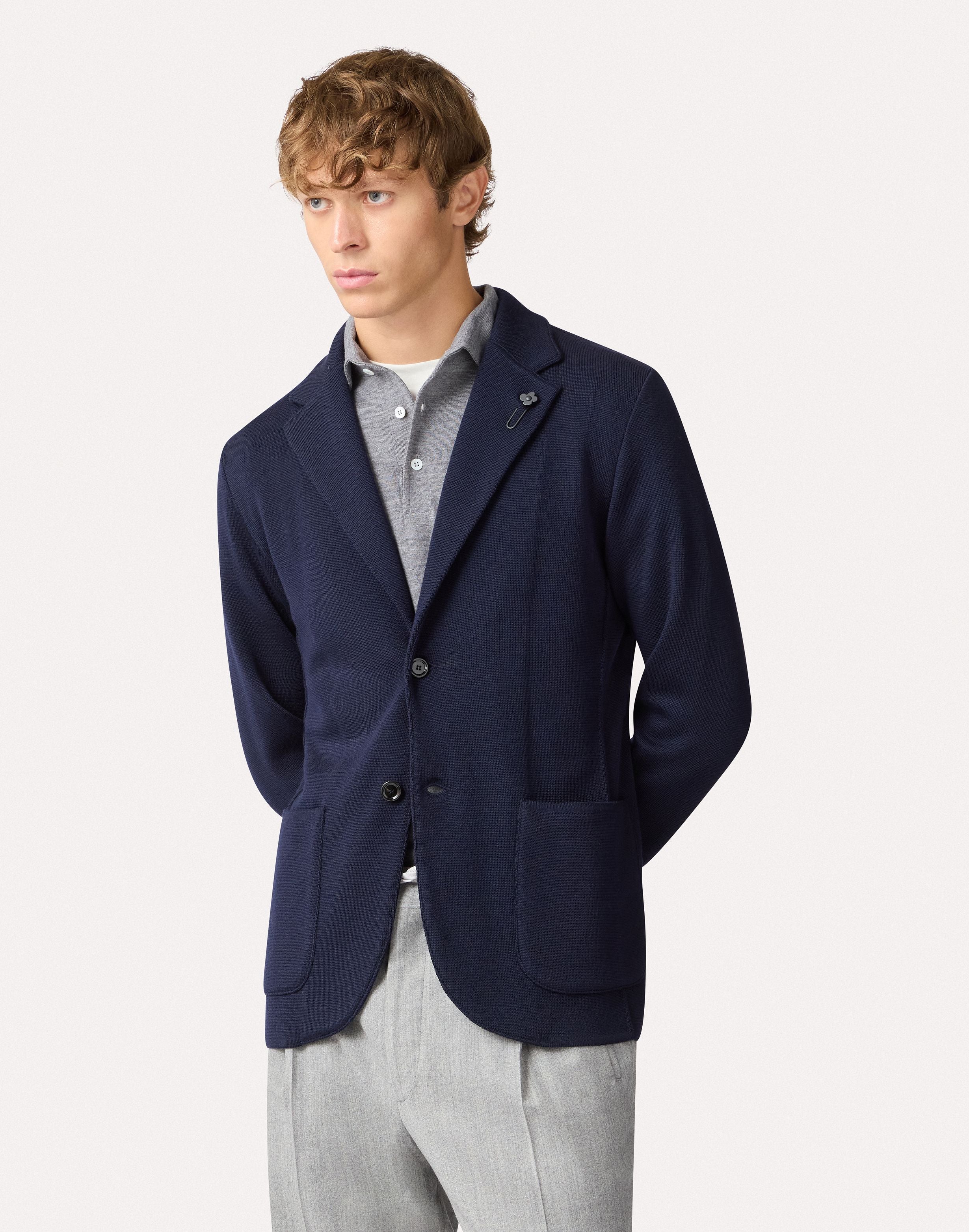 Giacca monopetto in maglia blu BLUE Lardini 4