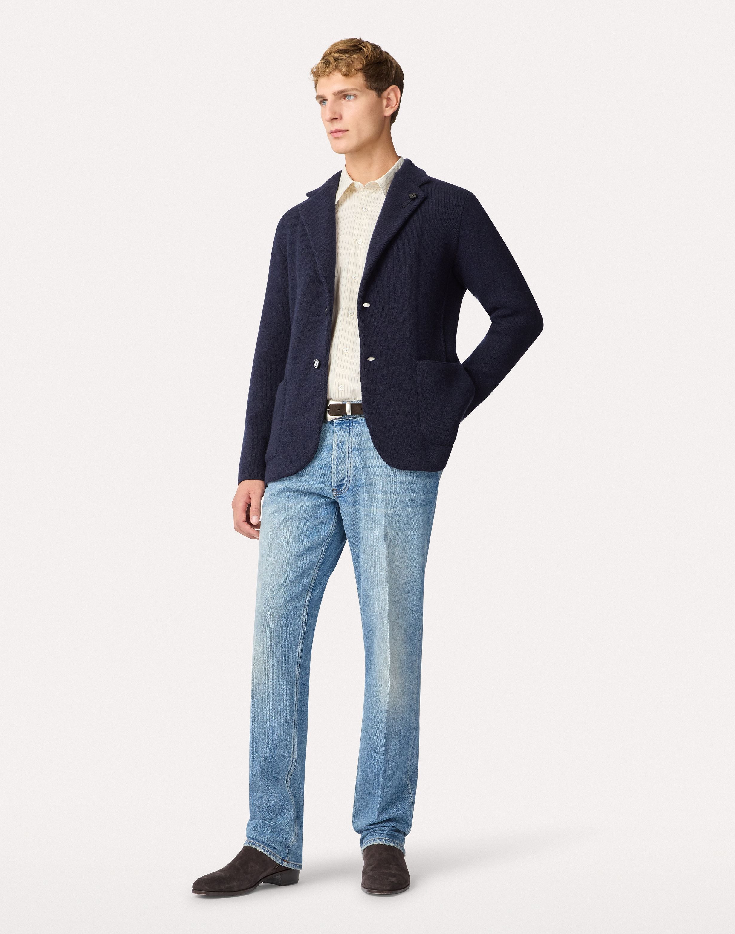 Giacca maglia blu in cashmere stretch BLUE Lardini 2