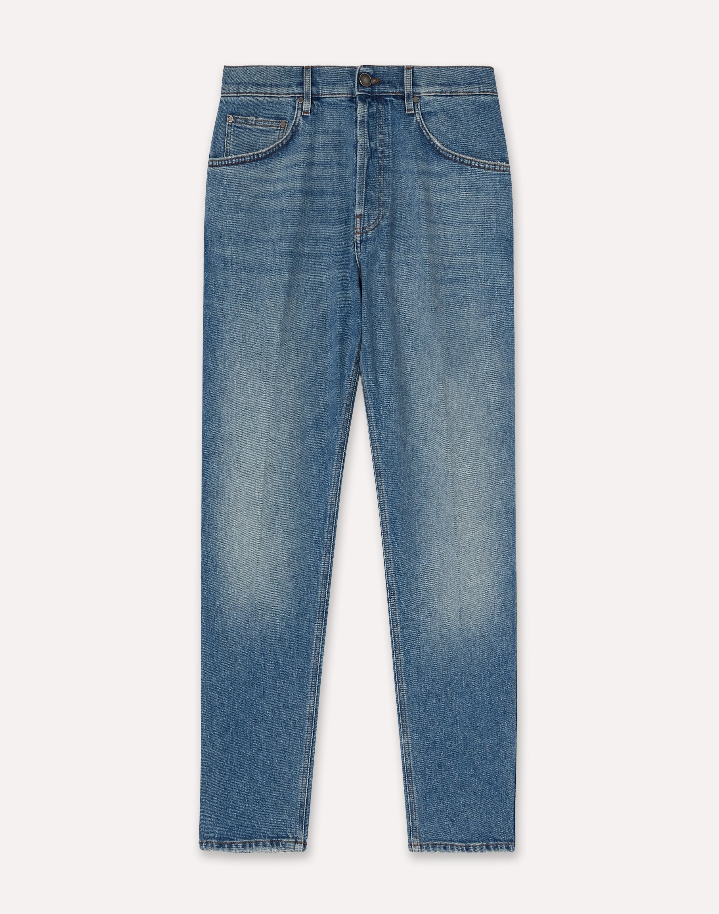 Blue denim jeans with clean hem, white, man | Lardini