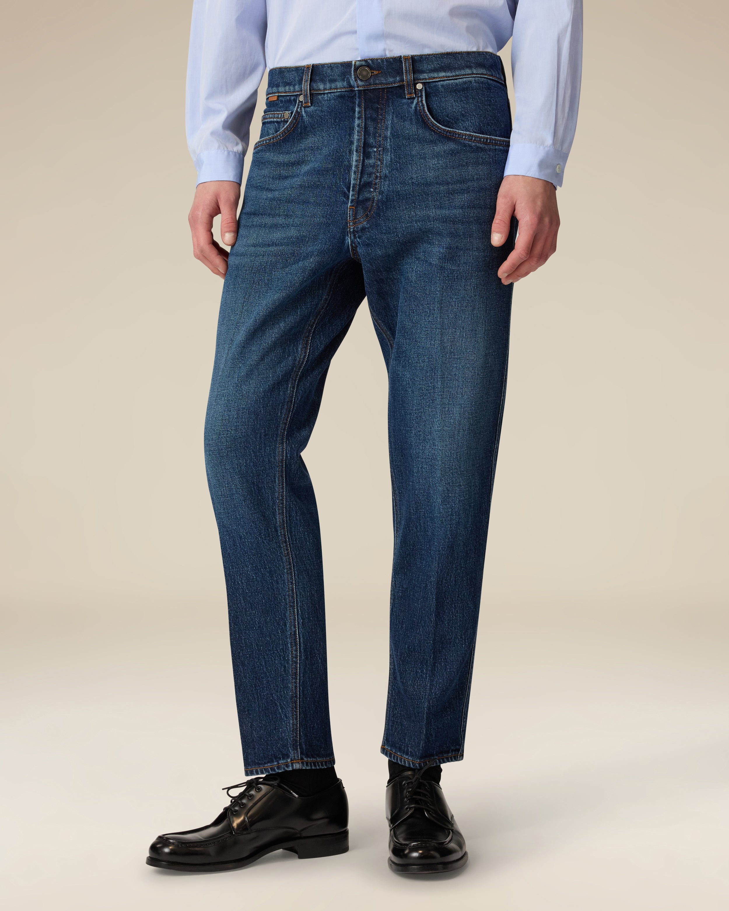 Jeans blu scuro in denim con fondo asciutto BLUE Lardini 4