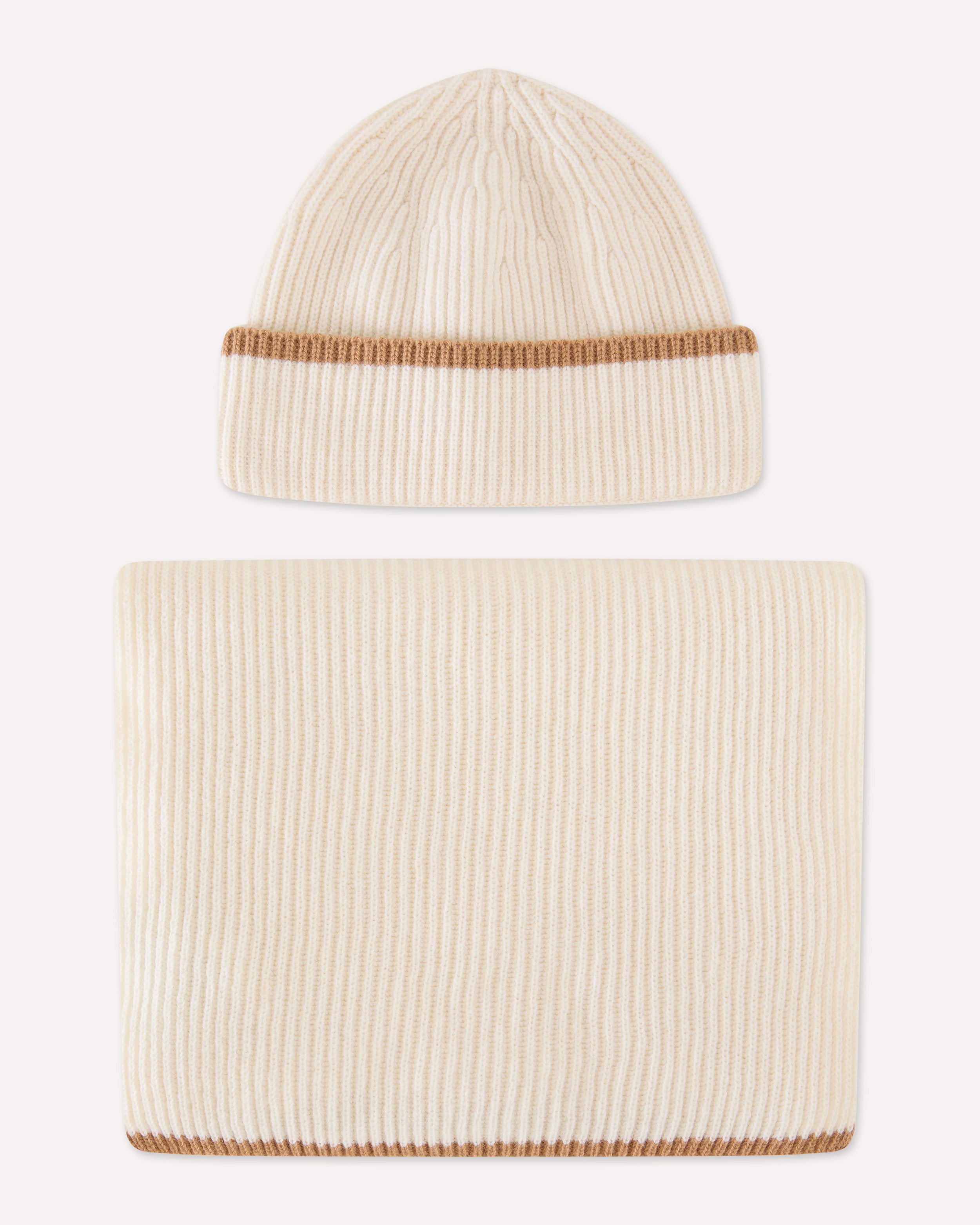Cuffia e sciarpa in lana e cashmere panna e beige CREAM Lardini 4
