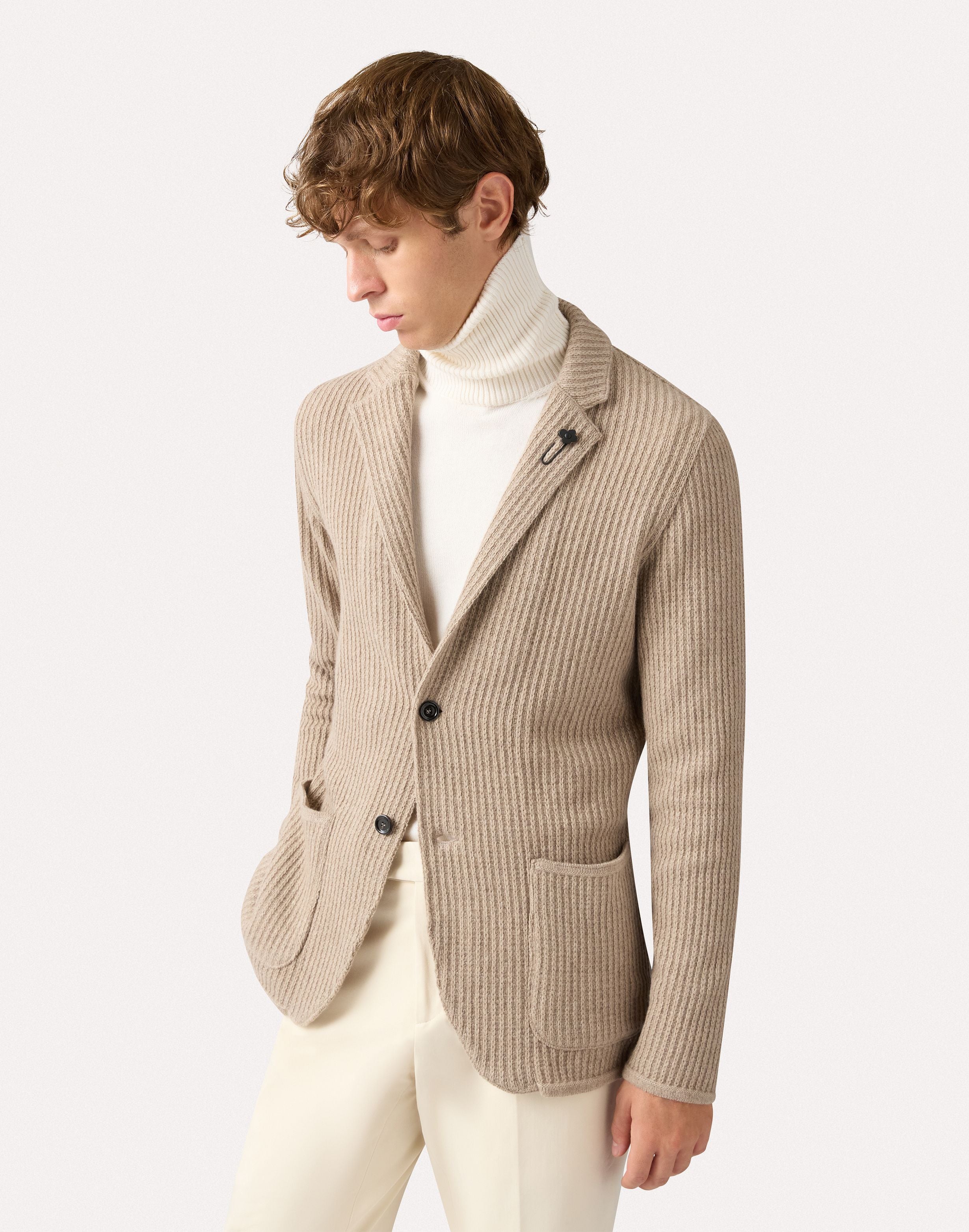 Giacca in maglia nocciola in cashmere HAZELNUT Lardini 4