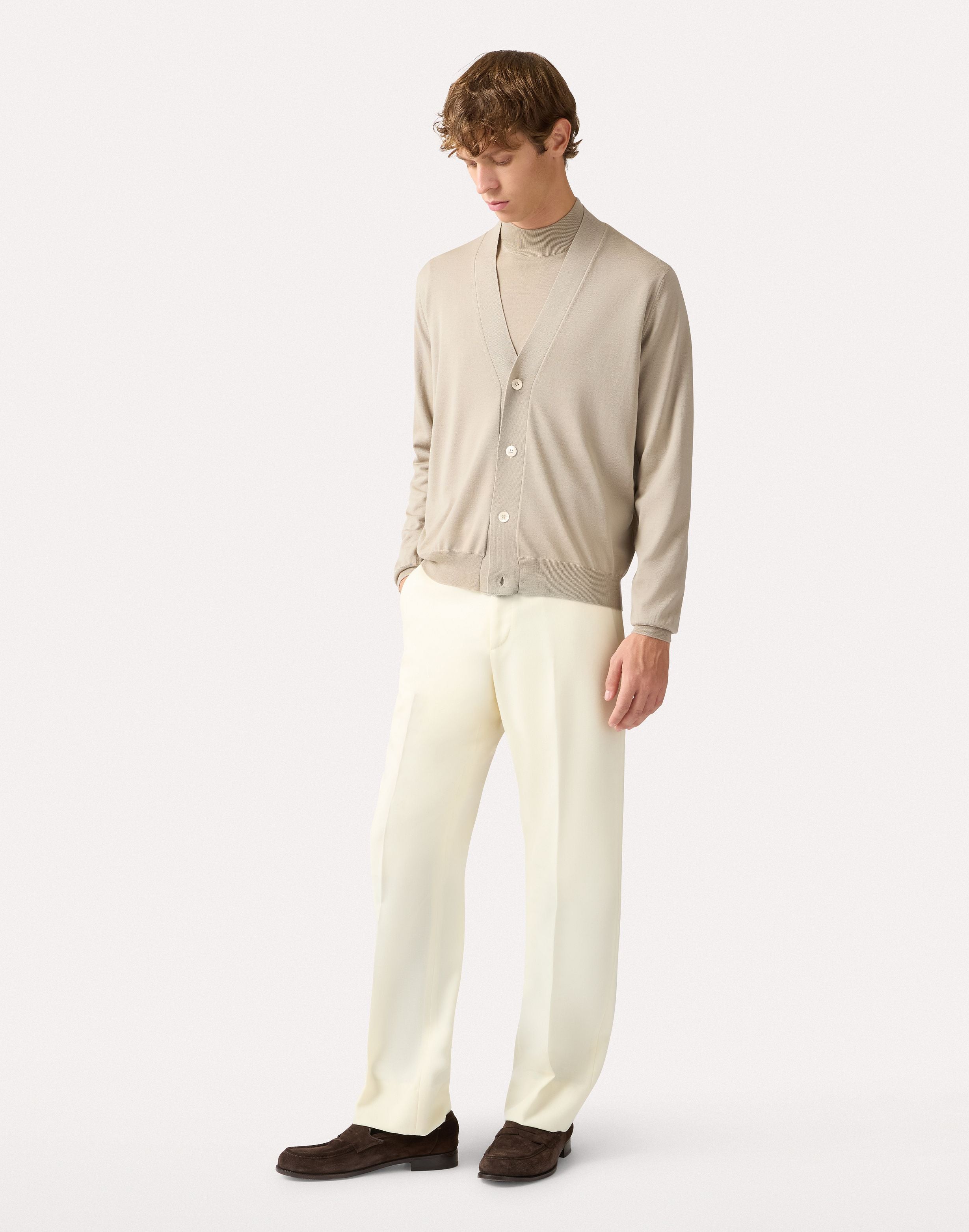 Rundhalspullover in sandfarbener superfine Merinowolle BEIGE Lardini 2