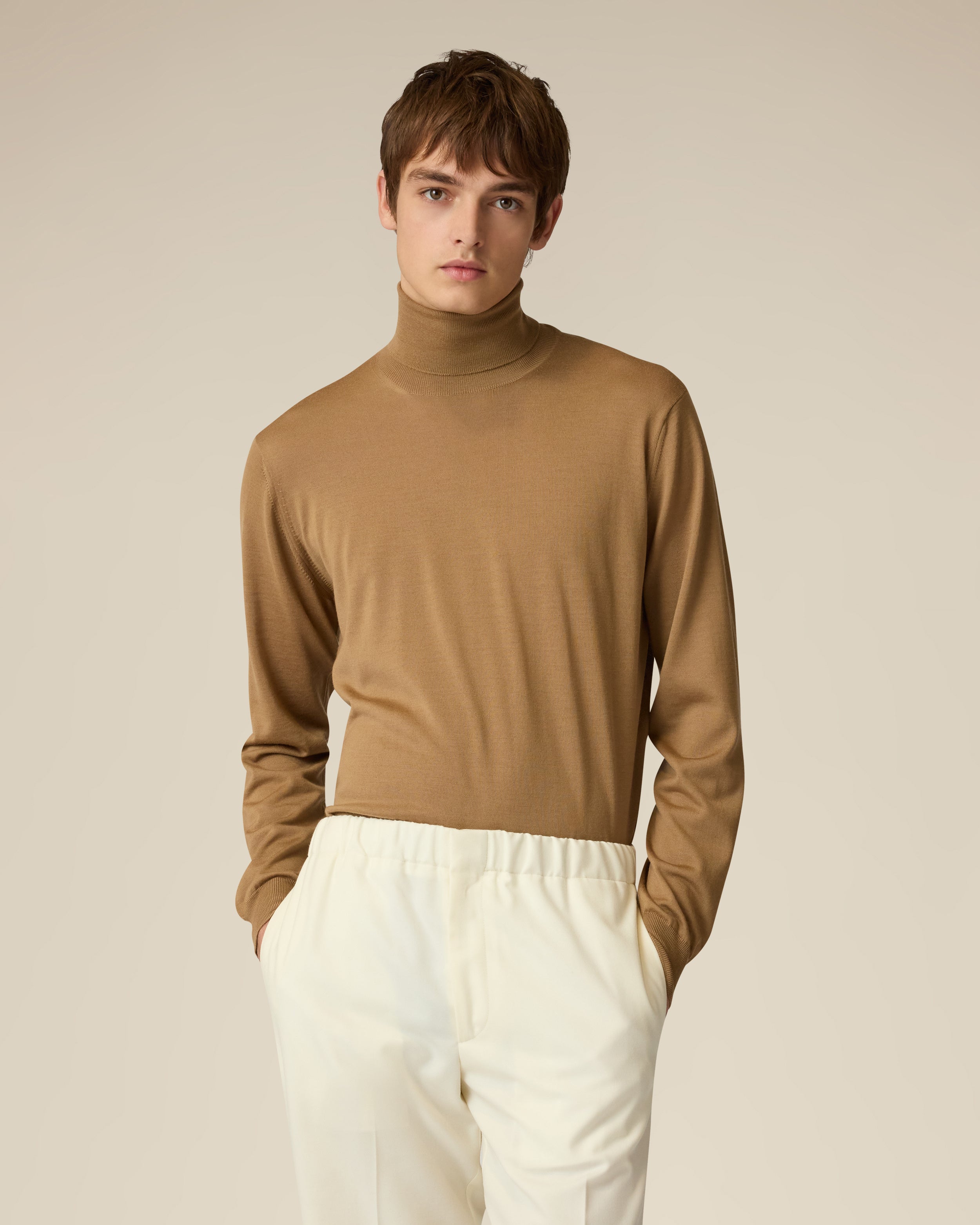Camel superfine merino wool turtleneck CAMEL Lardini 4