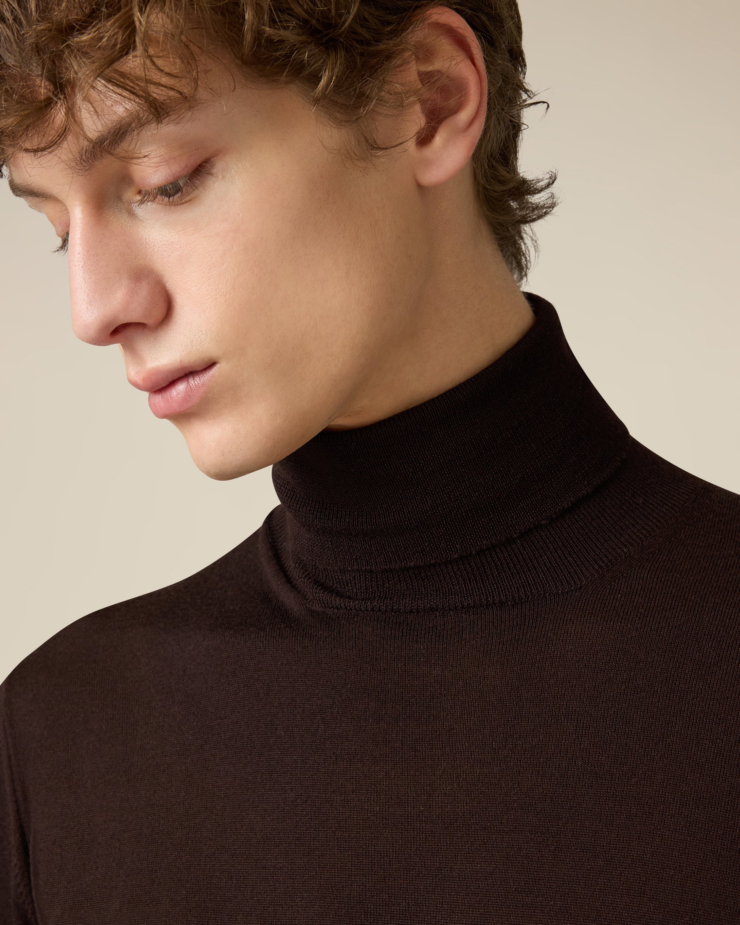 Brauner Rollkragenpullover aus superfiner Merinowolle BROWN Lardini 3