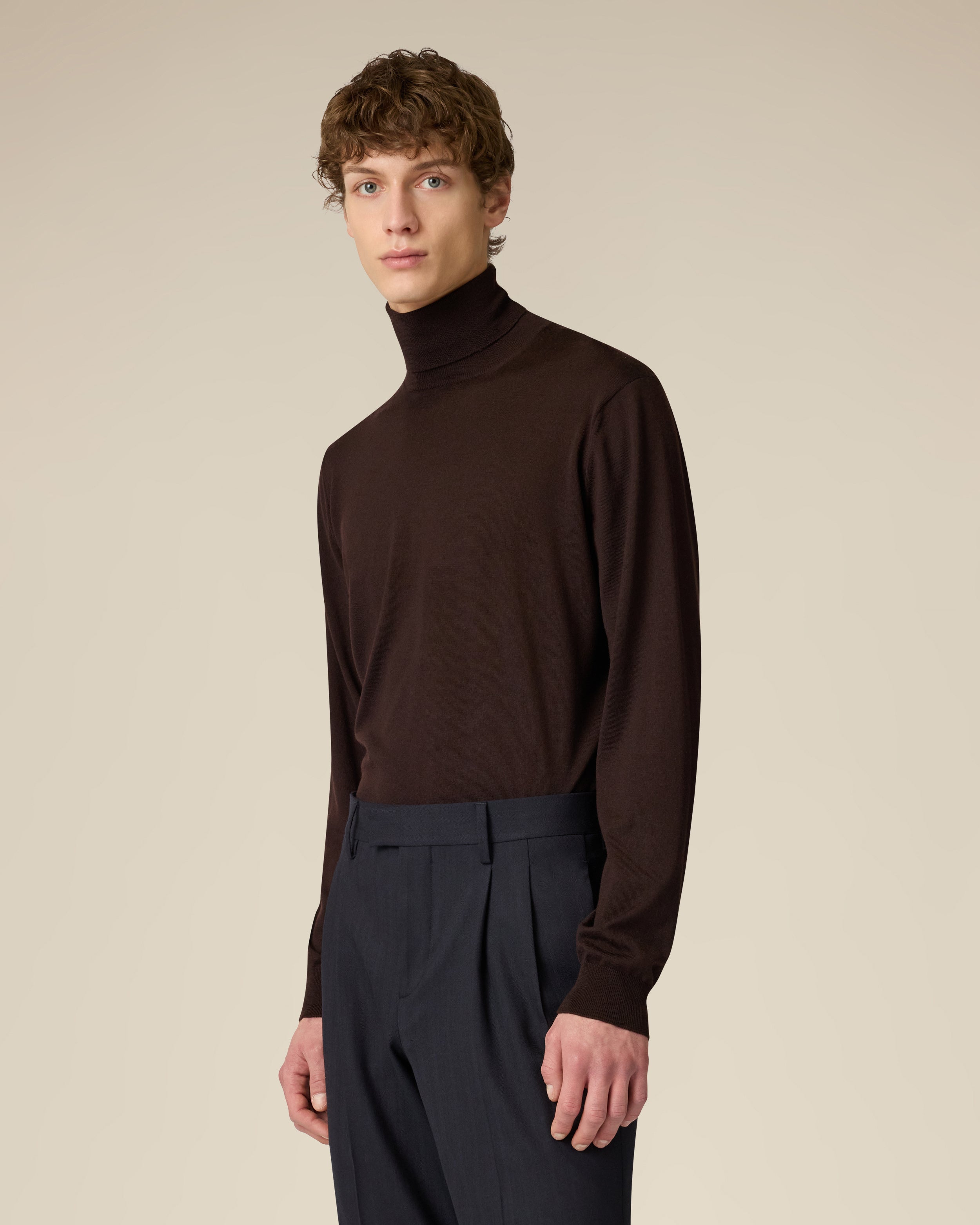 Brauner Rollkragenpullover aus superfiner Merinowolle BROWN Lardini 4