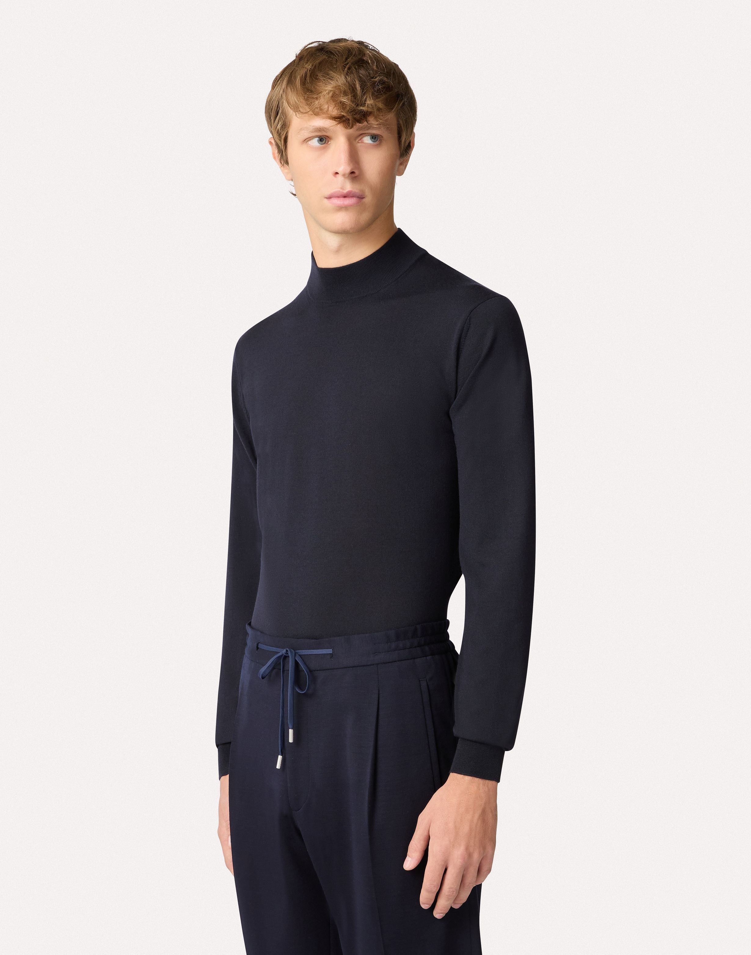 Blue superfine merino wool mock neck sweater BLUE Lardini 5