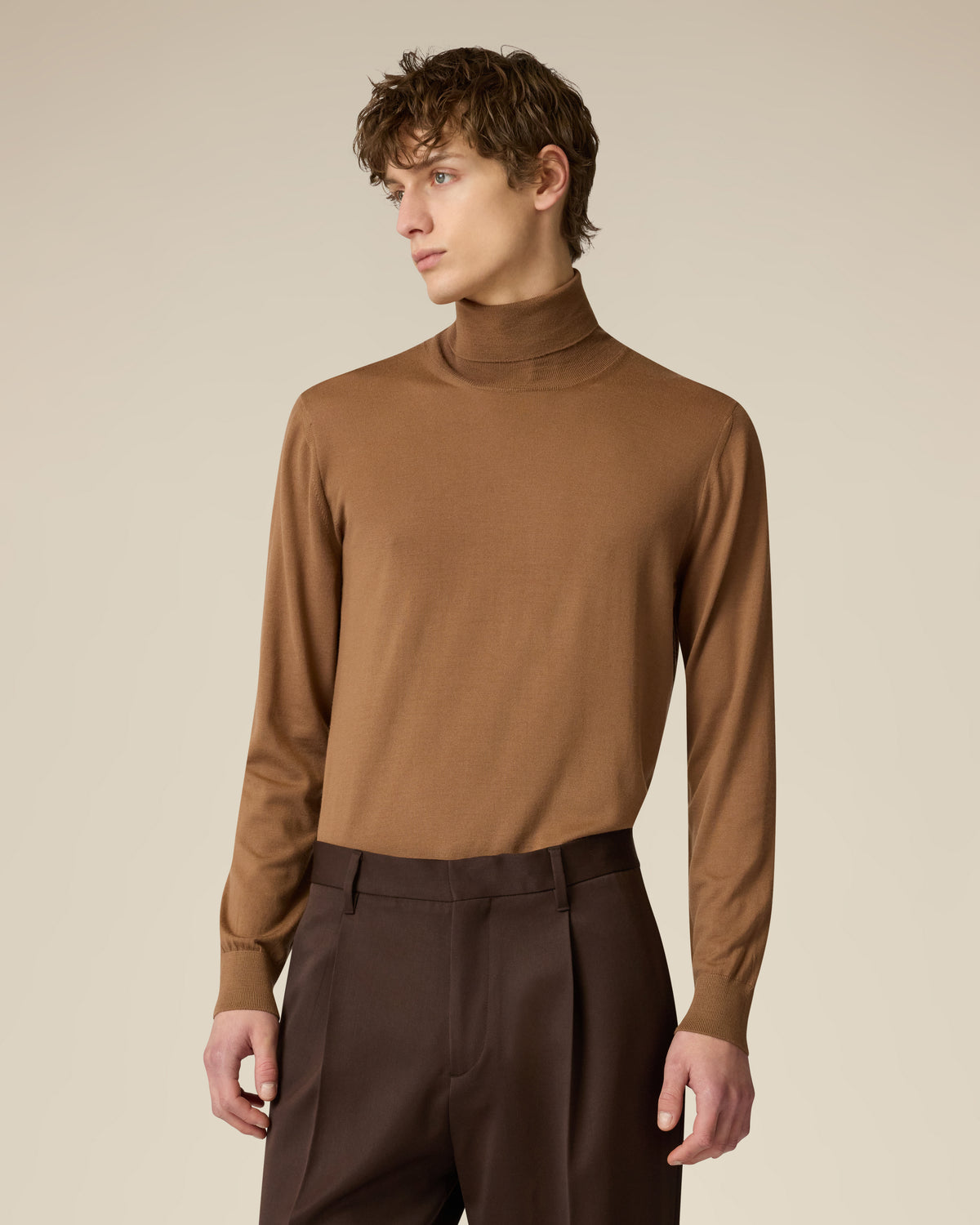 Beiger Rollkragenpullover aus extrafeiner Wolle BROWN/RUST Lardini 4