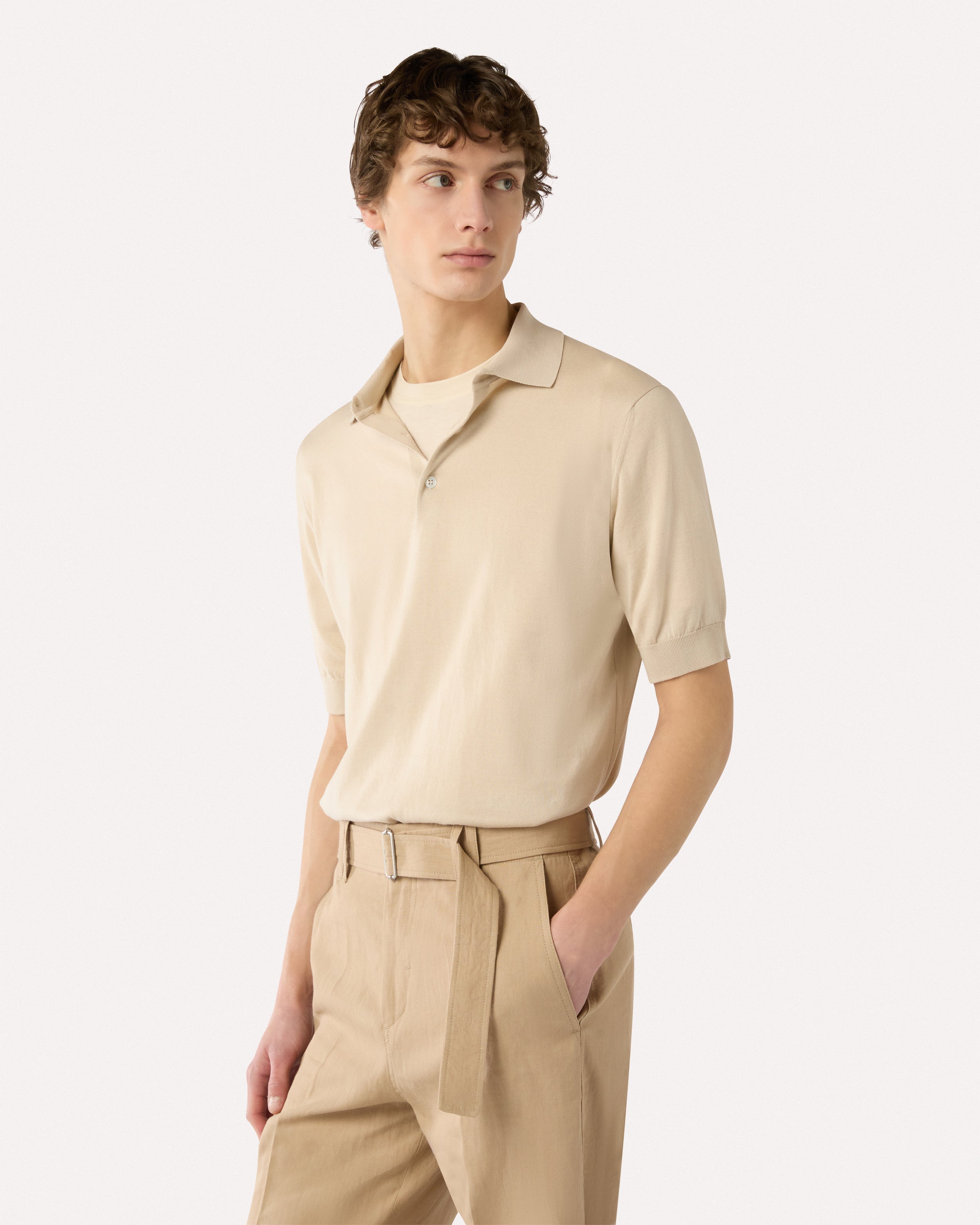 Cream knitted cotton polo shirt CREAM Lardini 4