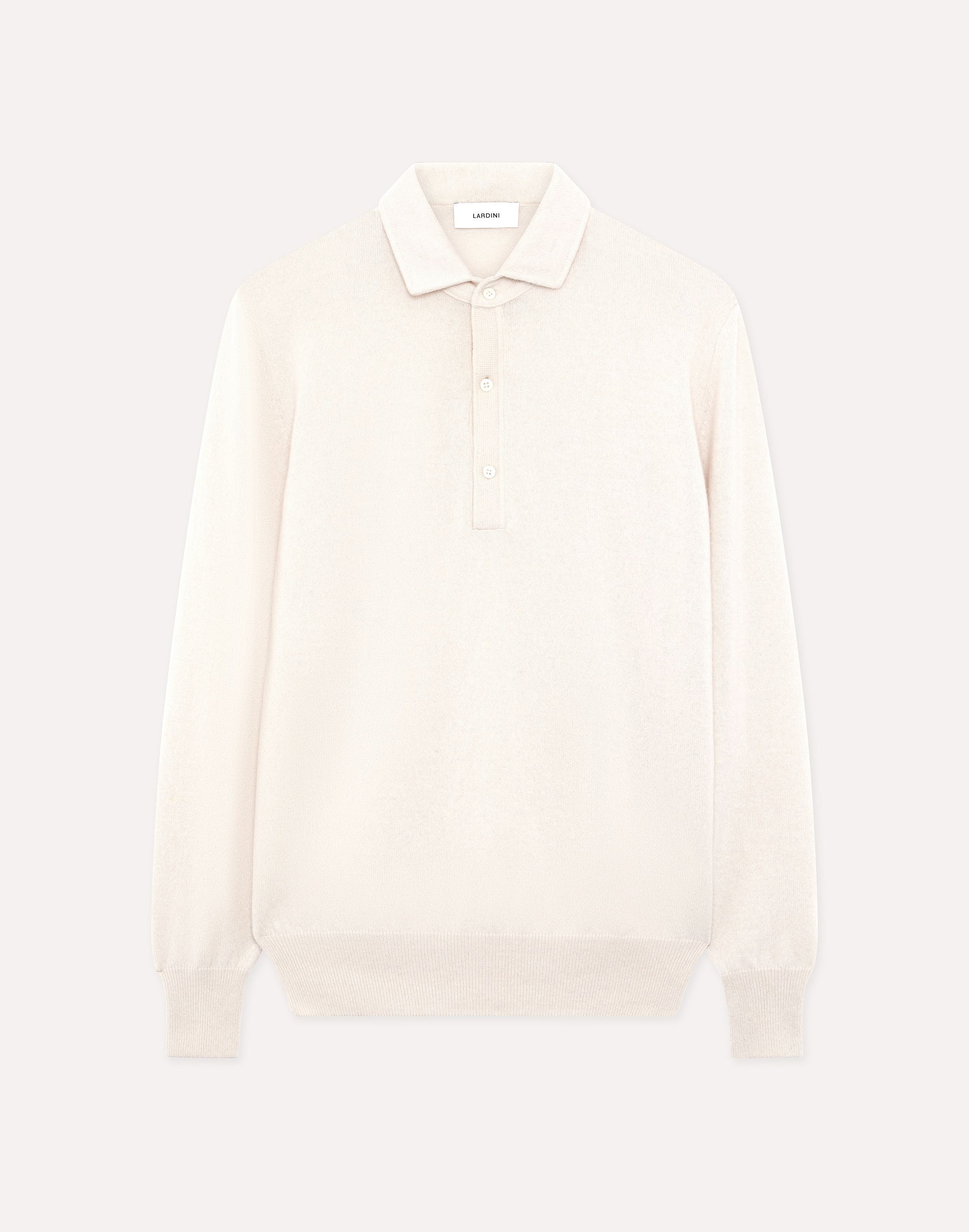 Cream-colored long-sleeve polo in carded cashmere CREAM Lardini 1