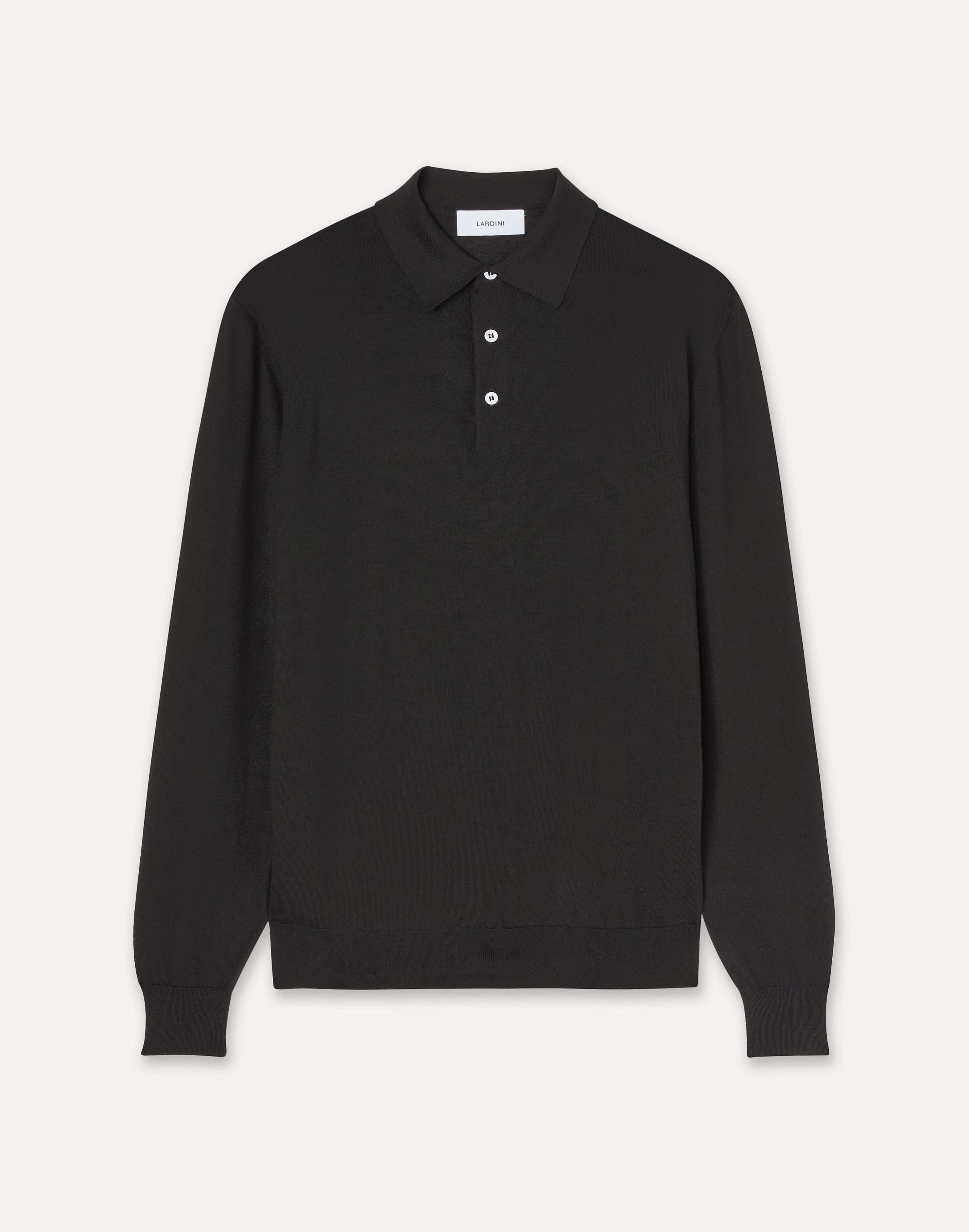 Long-sleeve black polo in superfine merino wool BLACK Lardini 1