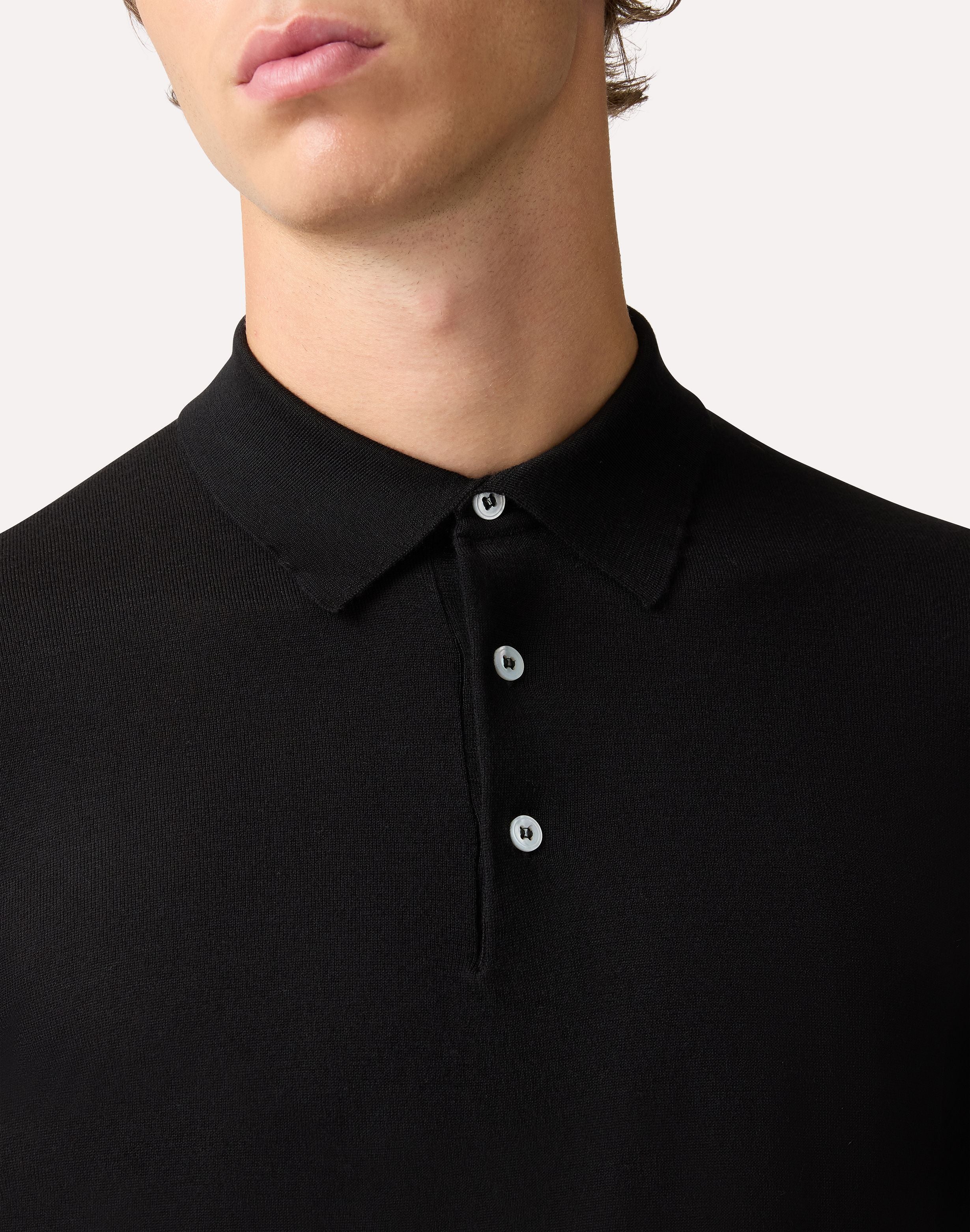 Long-sleeve black polo in superfine merino wool BLACK Lardini 3