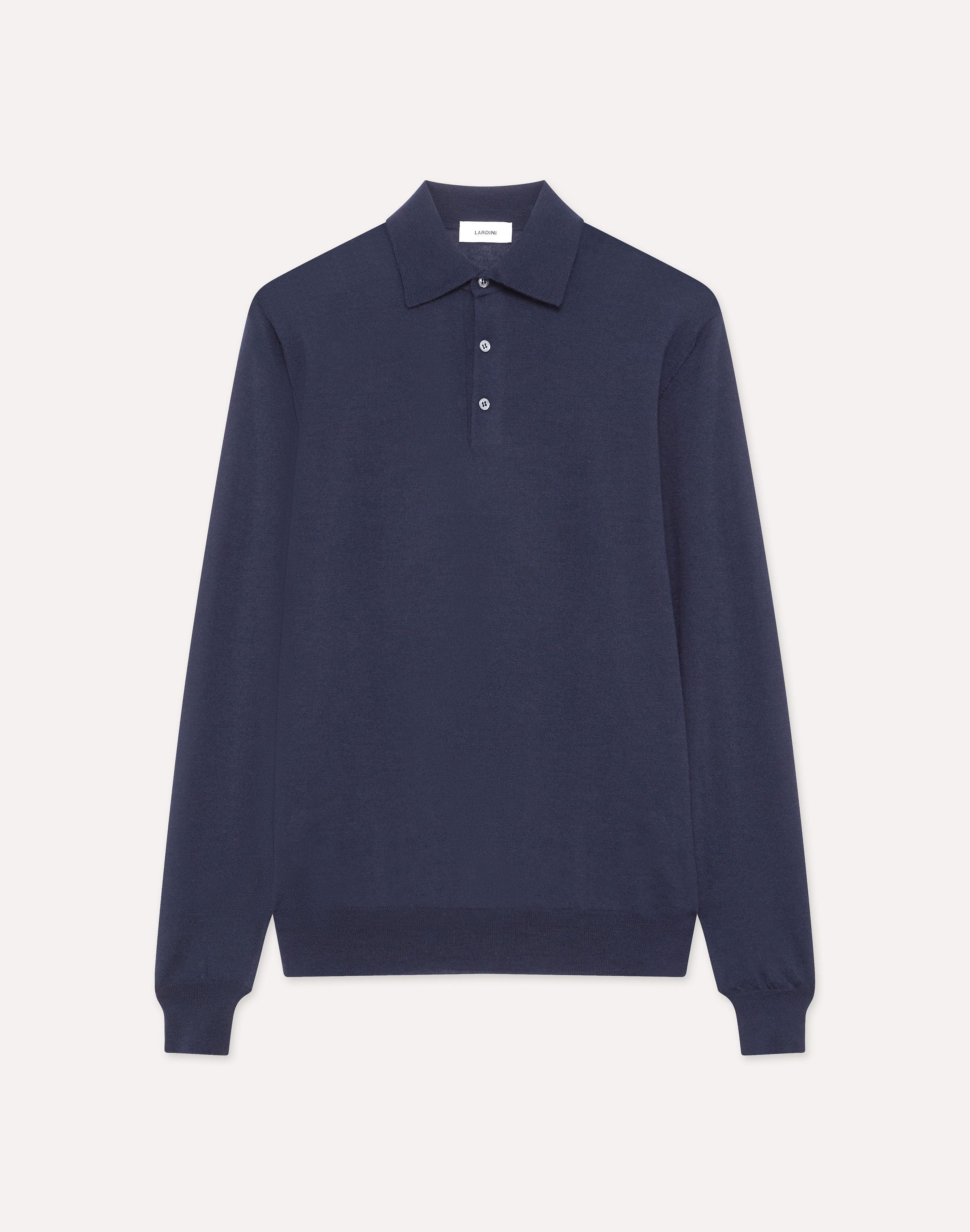 Blue long-sleeve polo shirt with buttons in wool, silk, and cashmere BLUE Lardini 1