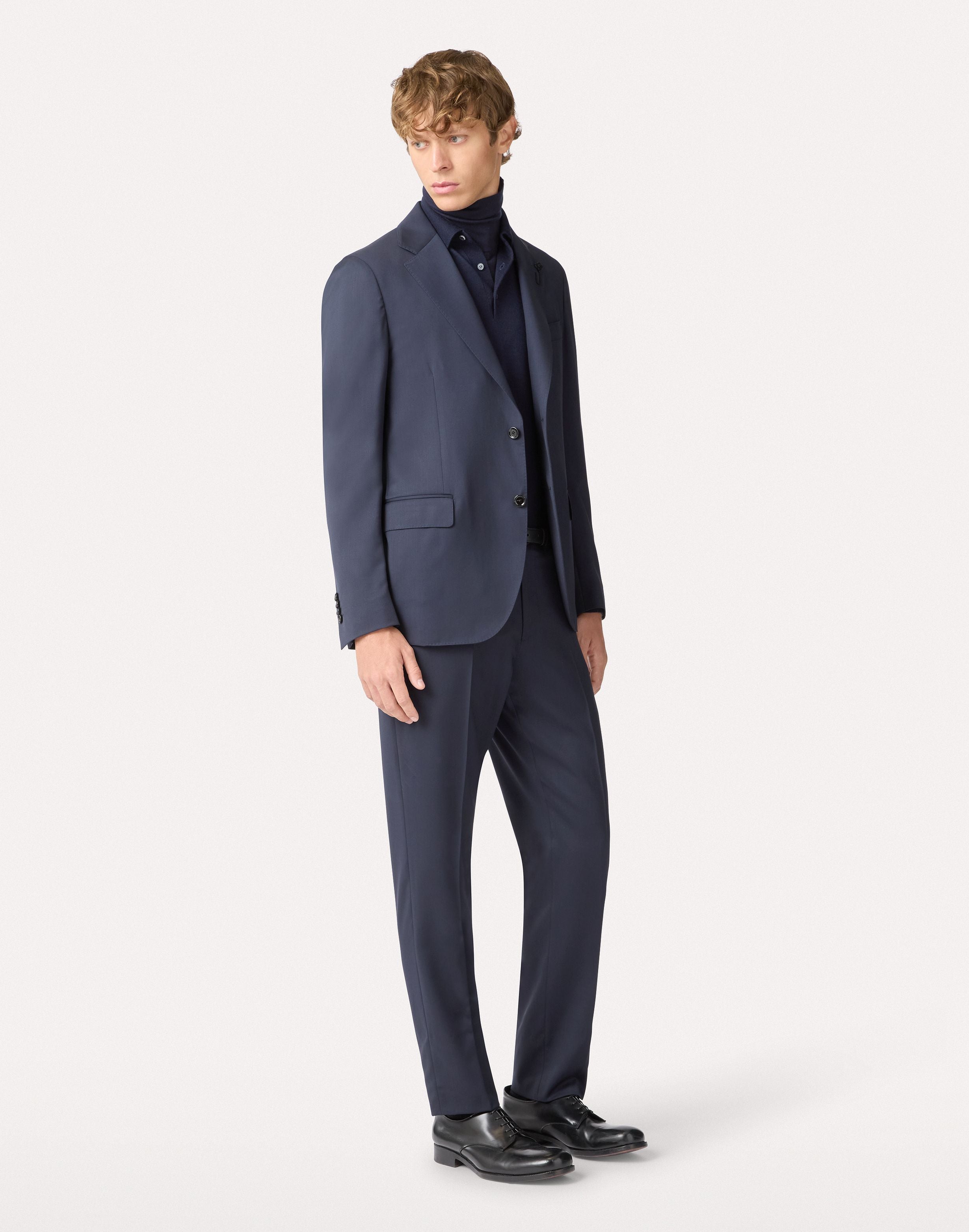 Blue long-sleeve polo shirt with buttons in wool, silk, and cashmere BLUE Lardini 2