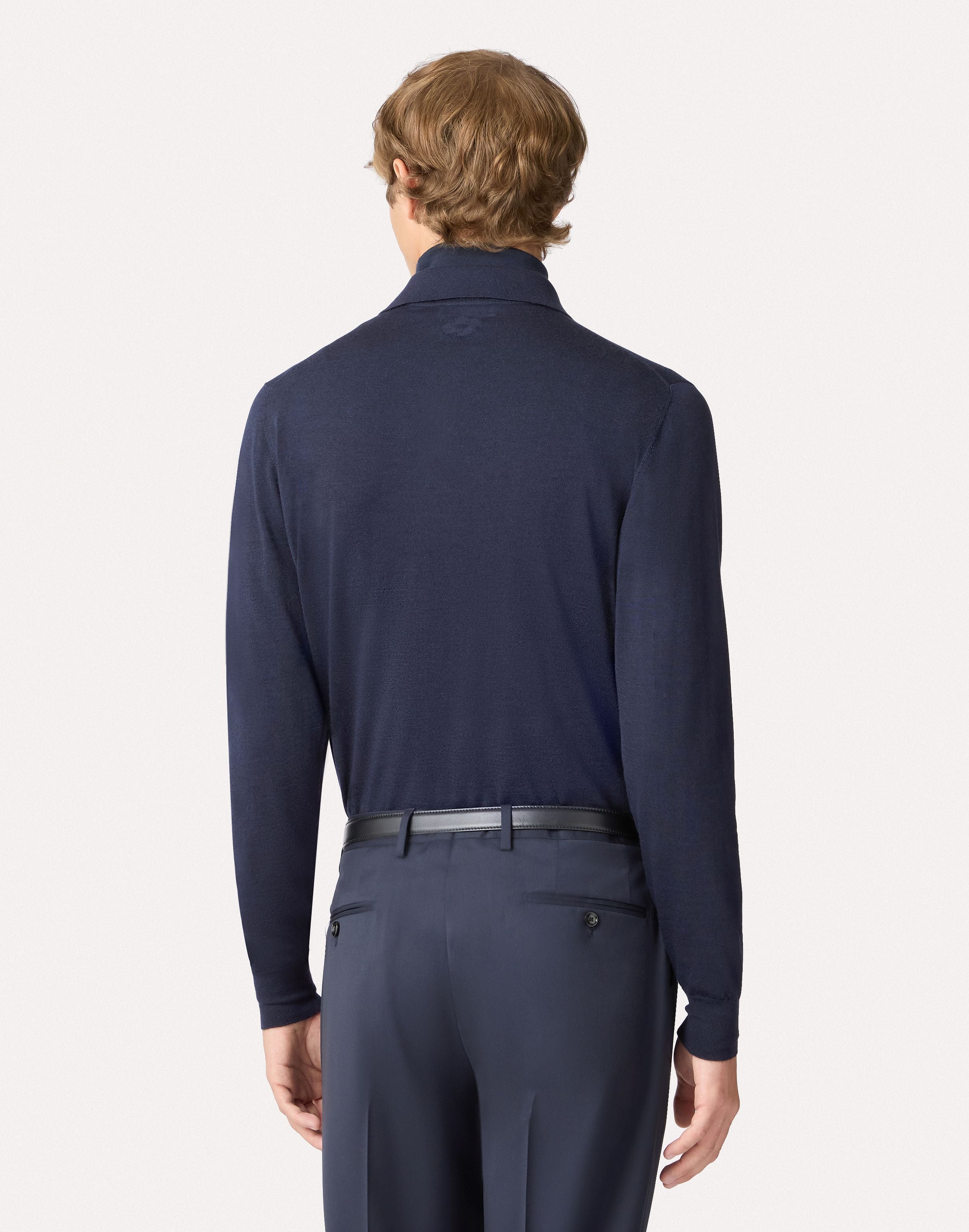 Blue long-sleeve polo shirt with buttons in wool, silk, and cashmere BLUE Lardini 5