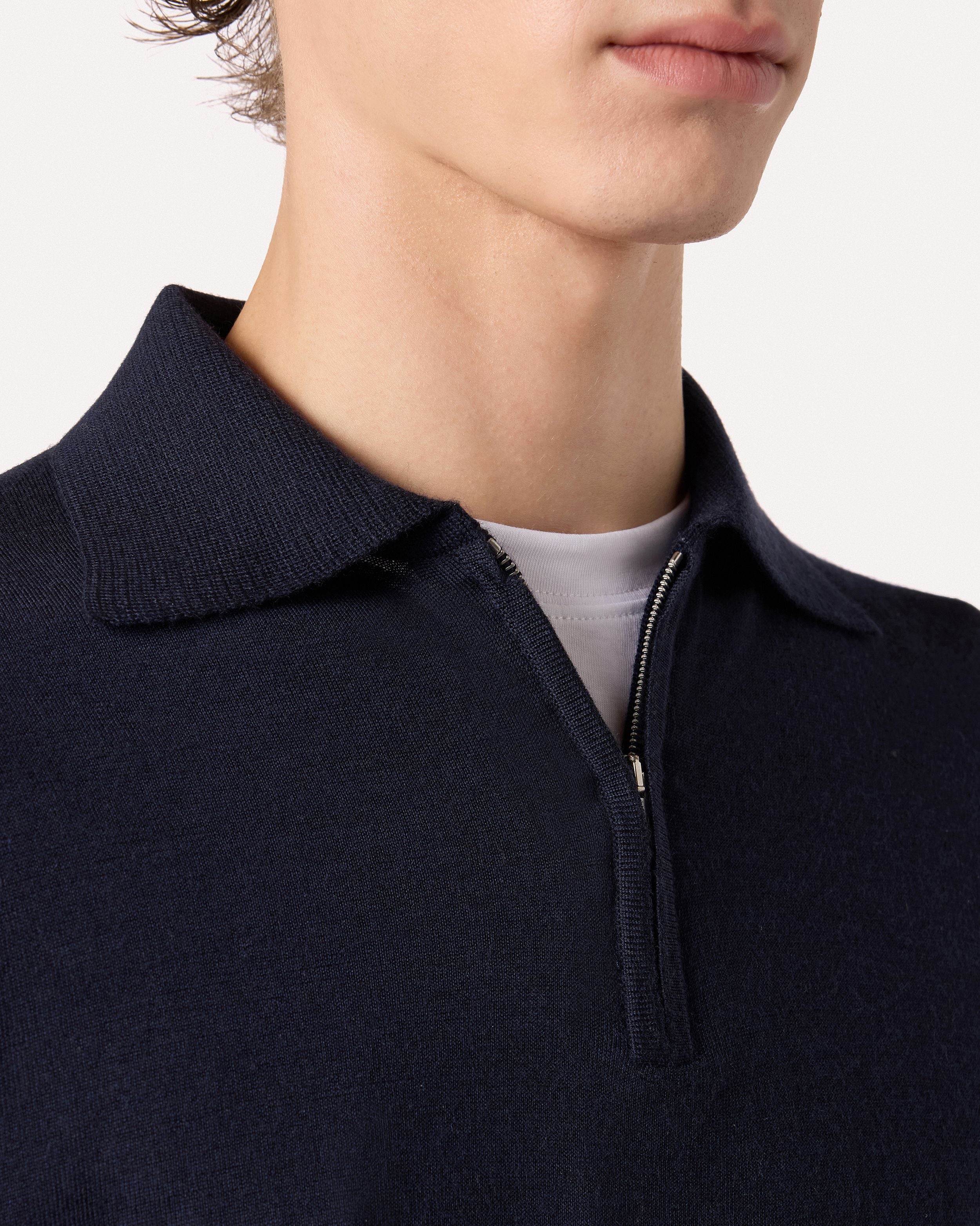 Polo blu a manica lunga in lana, seta e cashmere con zip BLUE Lardini 3
