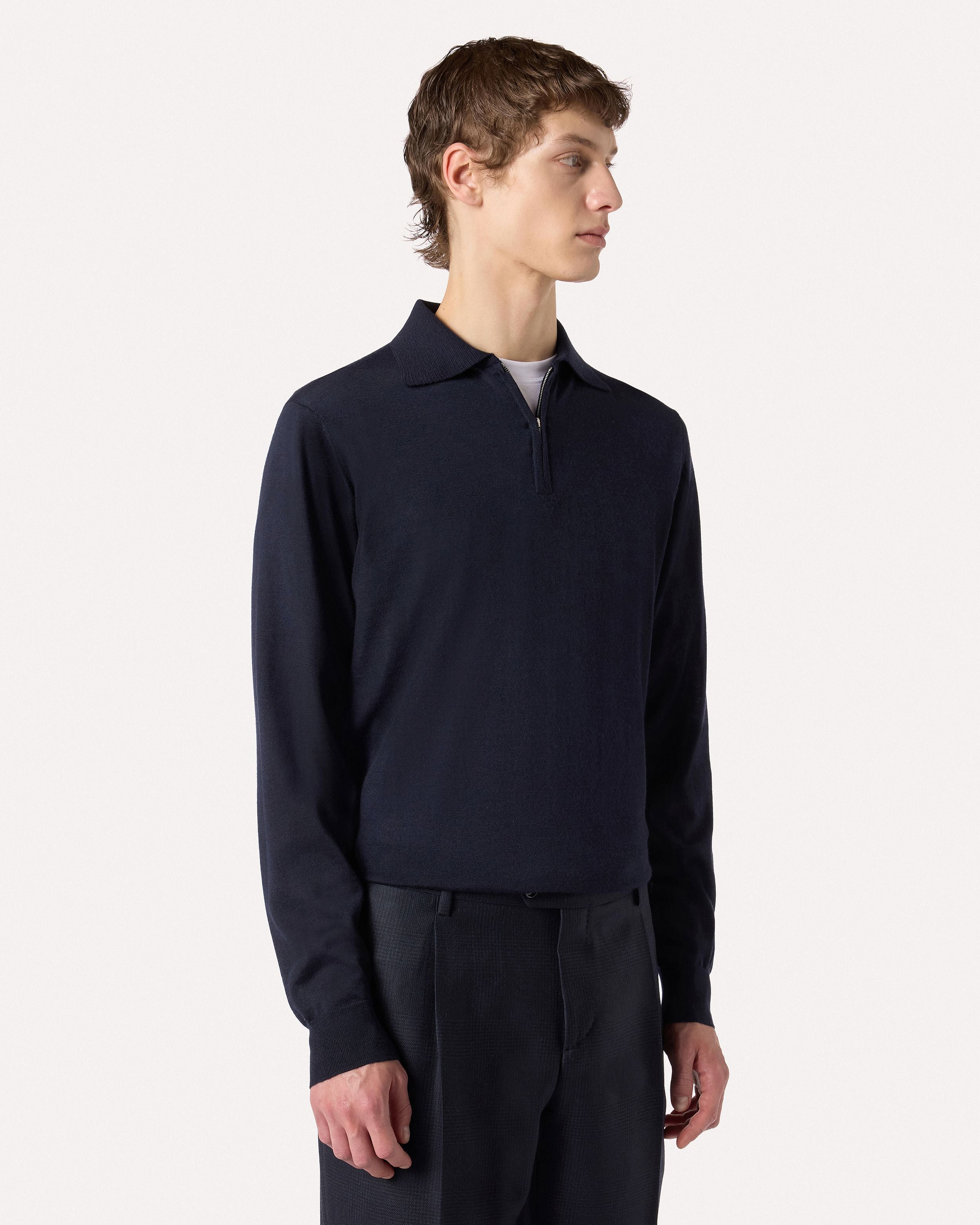 Polo blu a manica lunga in lana, seta e cashmere con zip BLUE Lardini 4