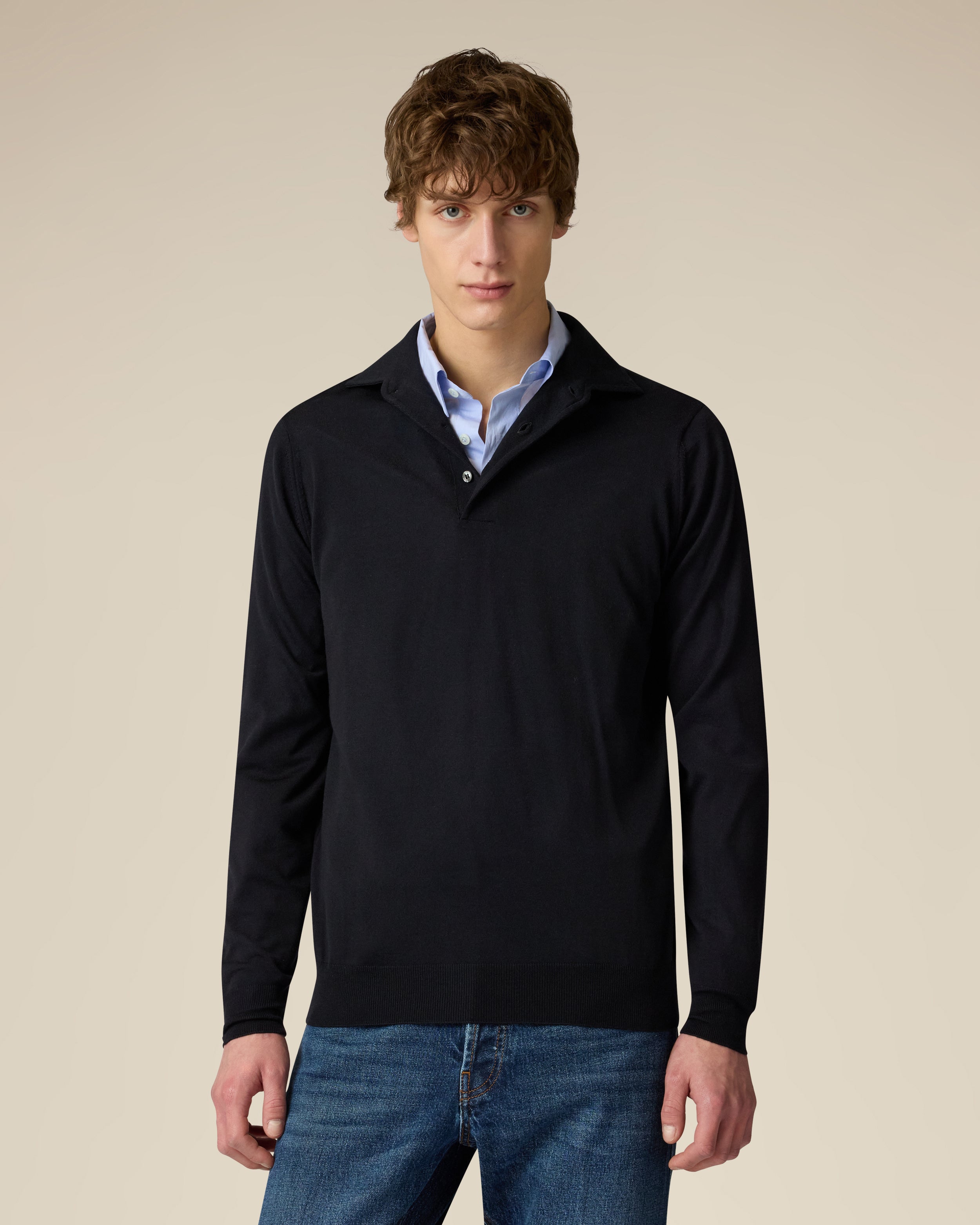 Blue polo in superfine merino wool BLUE Lardini 4
