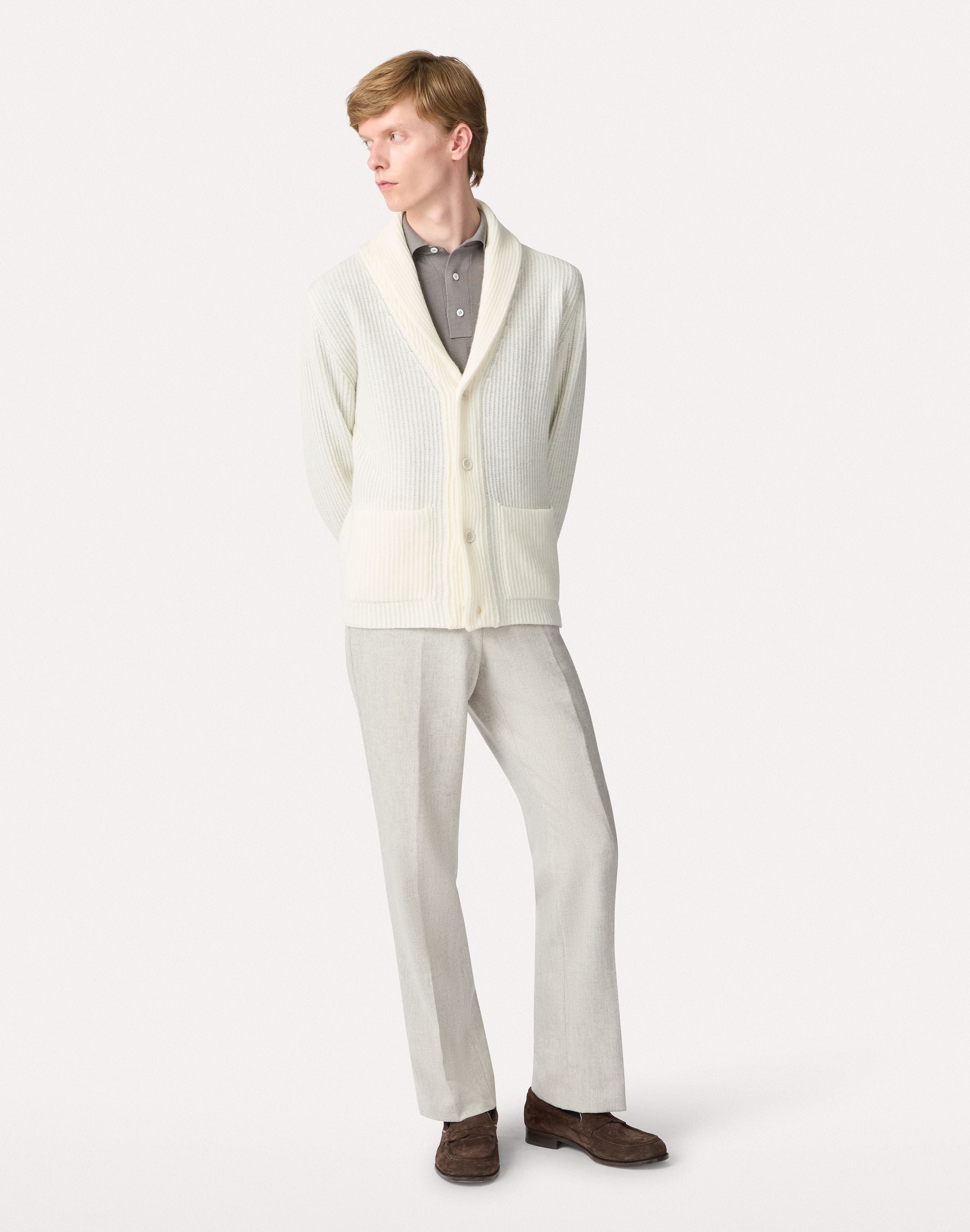 Dove gray long-sleeve polo with buttons HAZELNUT Lardini 2