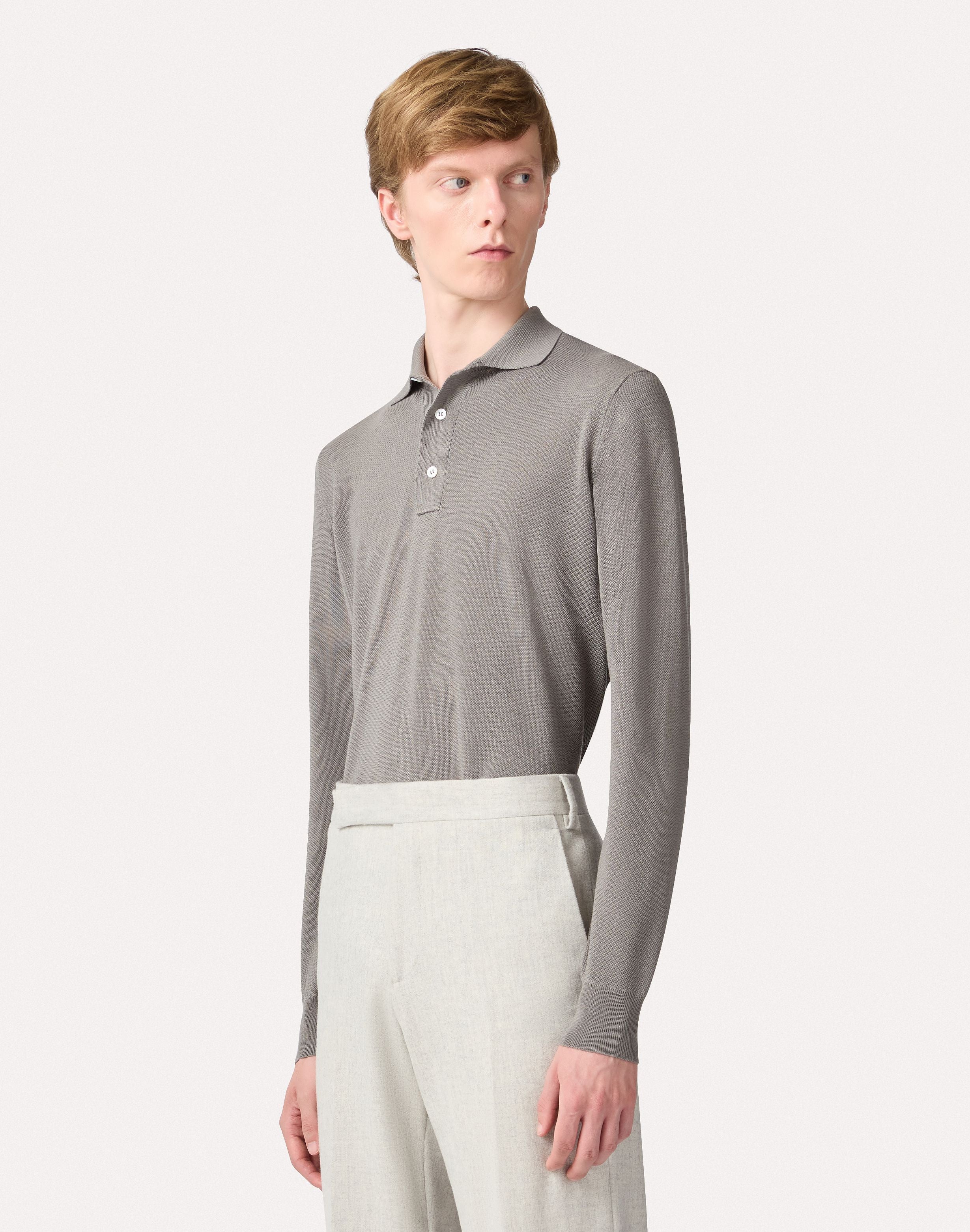 Dove gray long-sleeve polo with buttons HAZELNUT Lardini 4