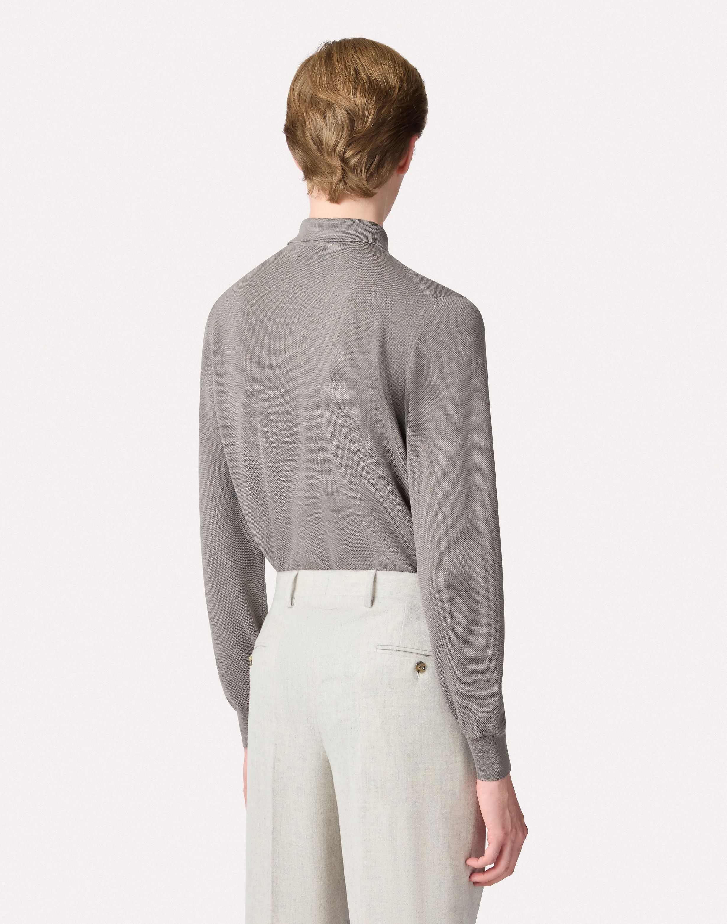 Dove gray long-sleeve polo with buttons HAZELNUT Lardini 5