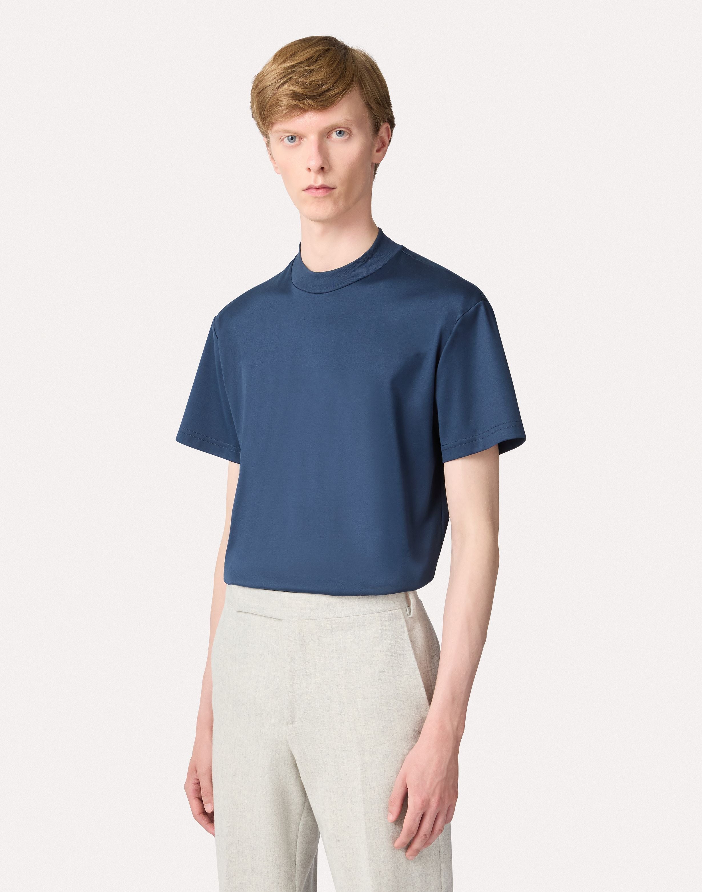 Blue crew neck T-shirt in mercerized Pima cotton BLUE Lardini 4