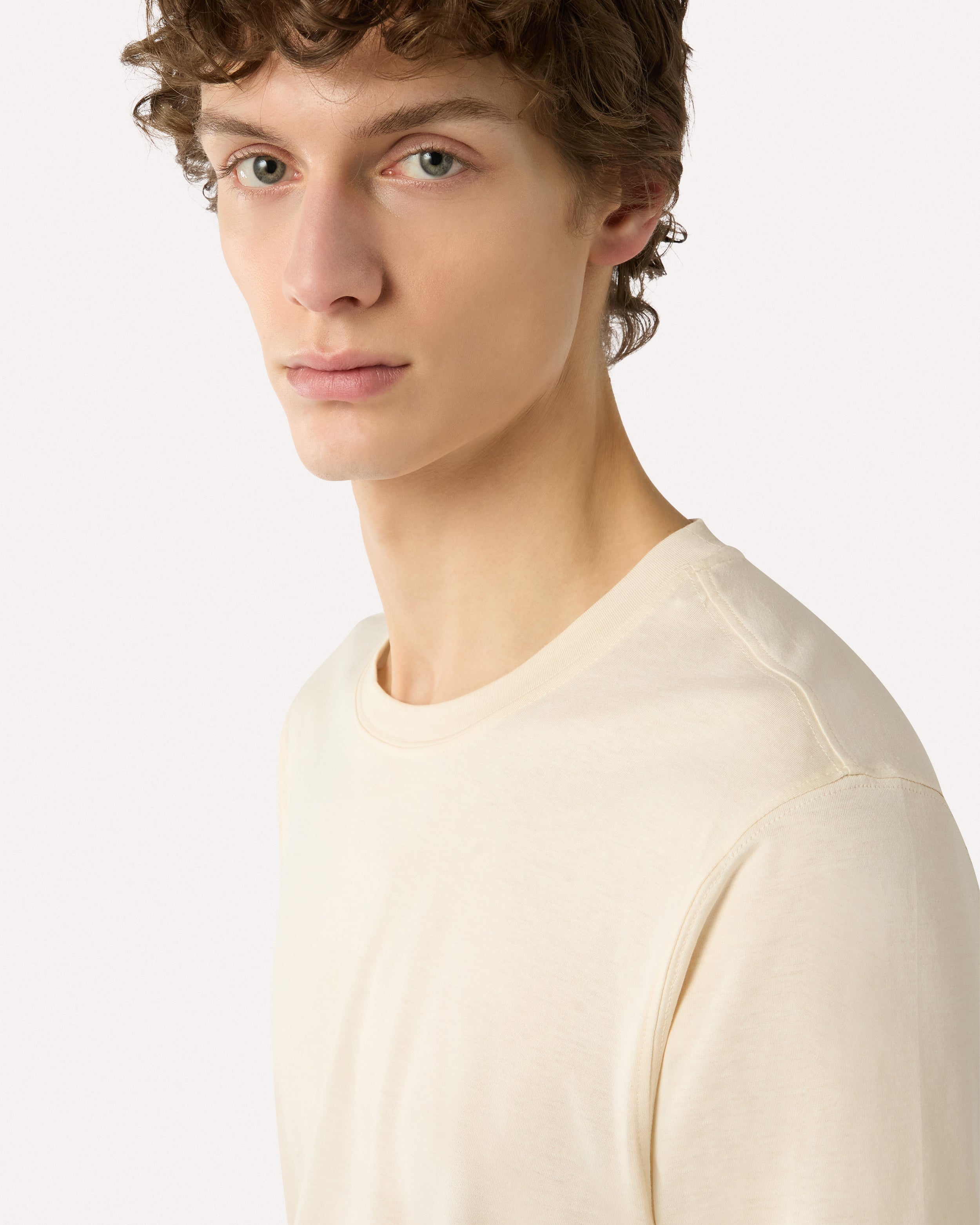 T-shirt en coton et soie couleur écru CREAM Lardini 3