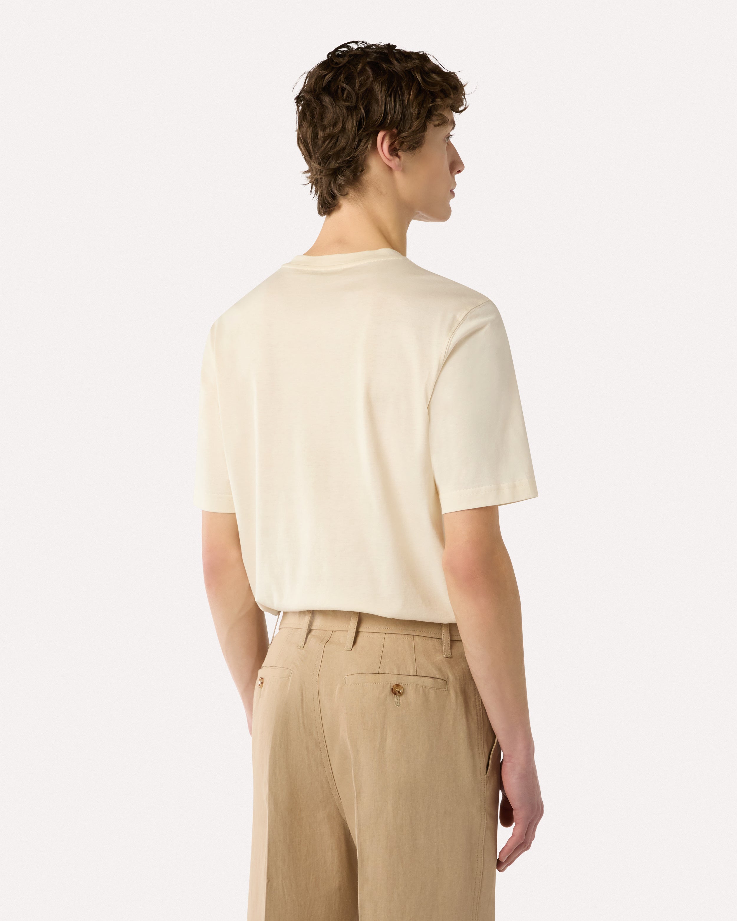 T-shirt en coton et soie couleur écru CREAM Lardini 5