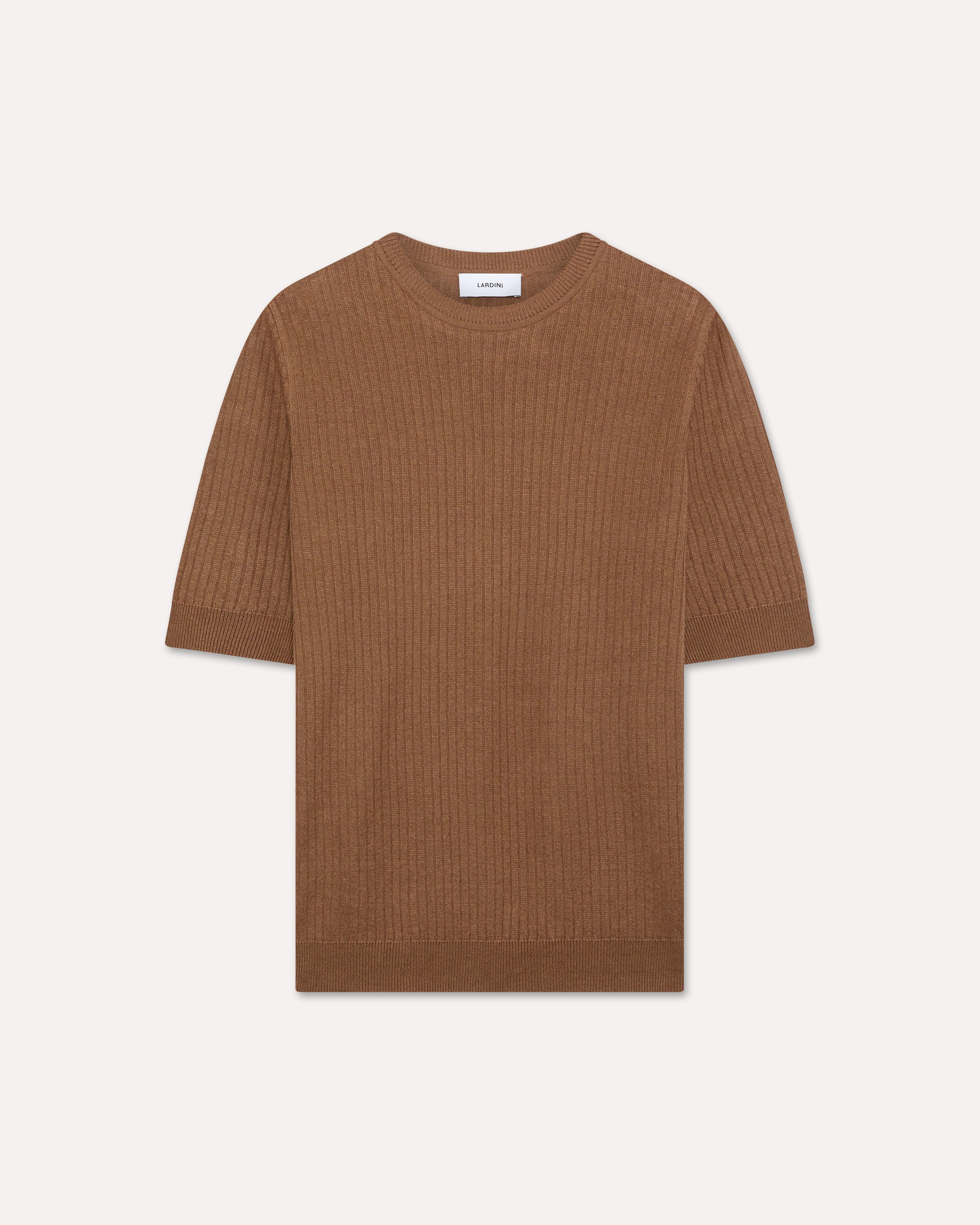 Brown linen and cotton T-shirt BROWN/RUST Lardini 1