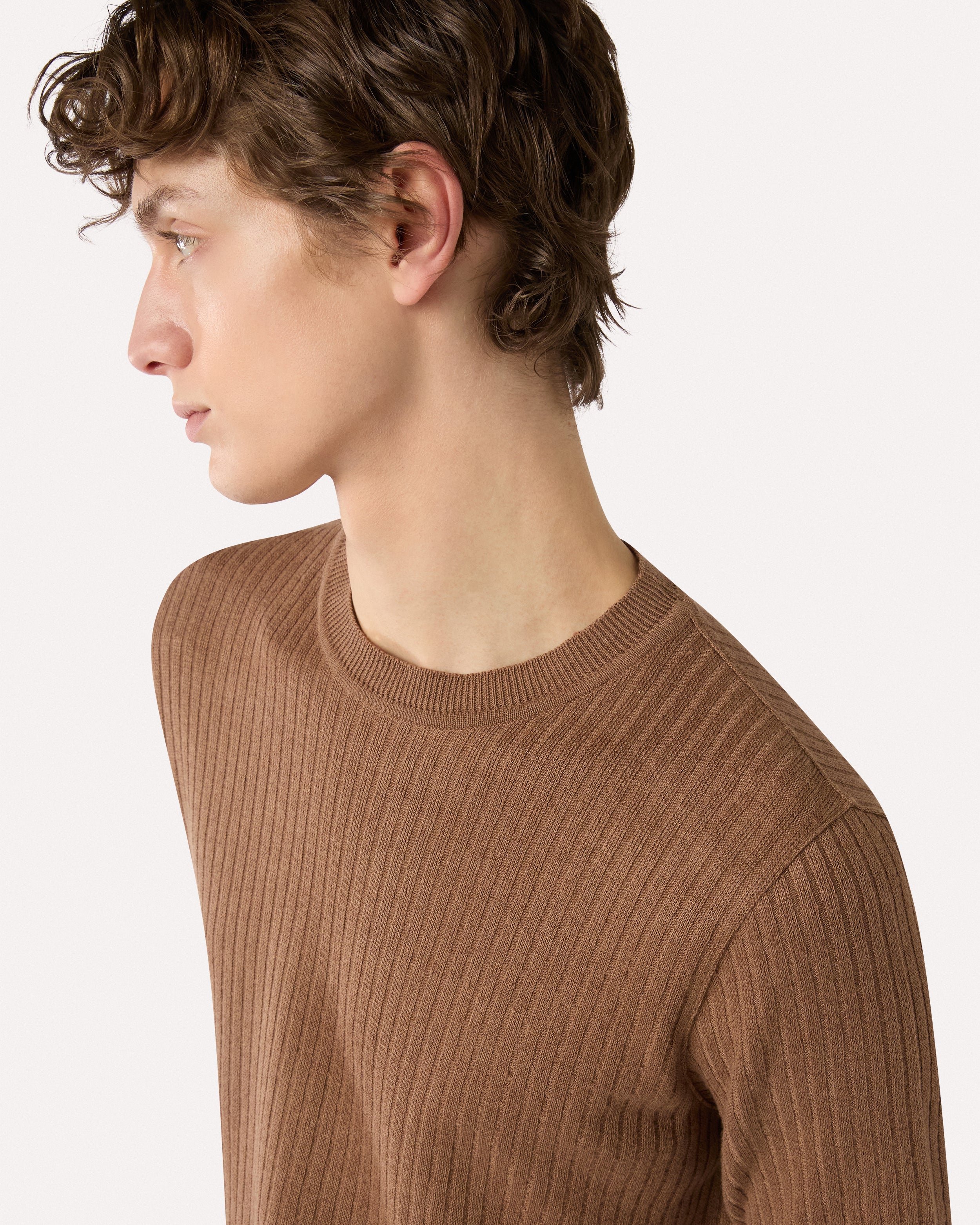 Brown linen and cotton T-shirt BROWN/RUST Lardini 3