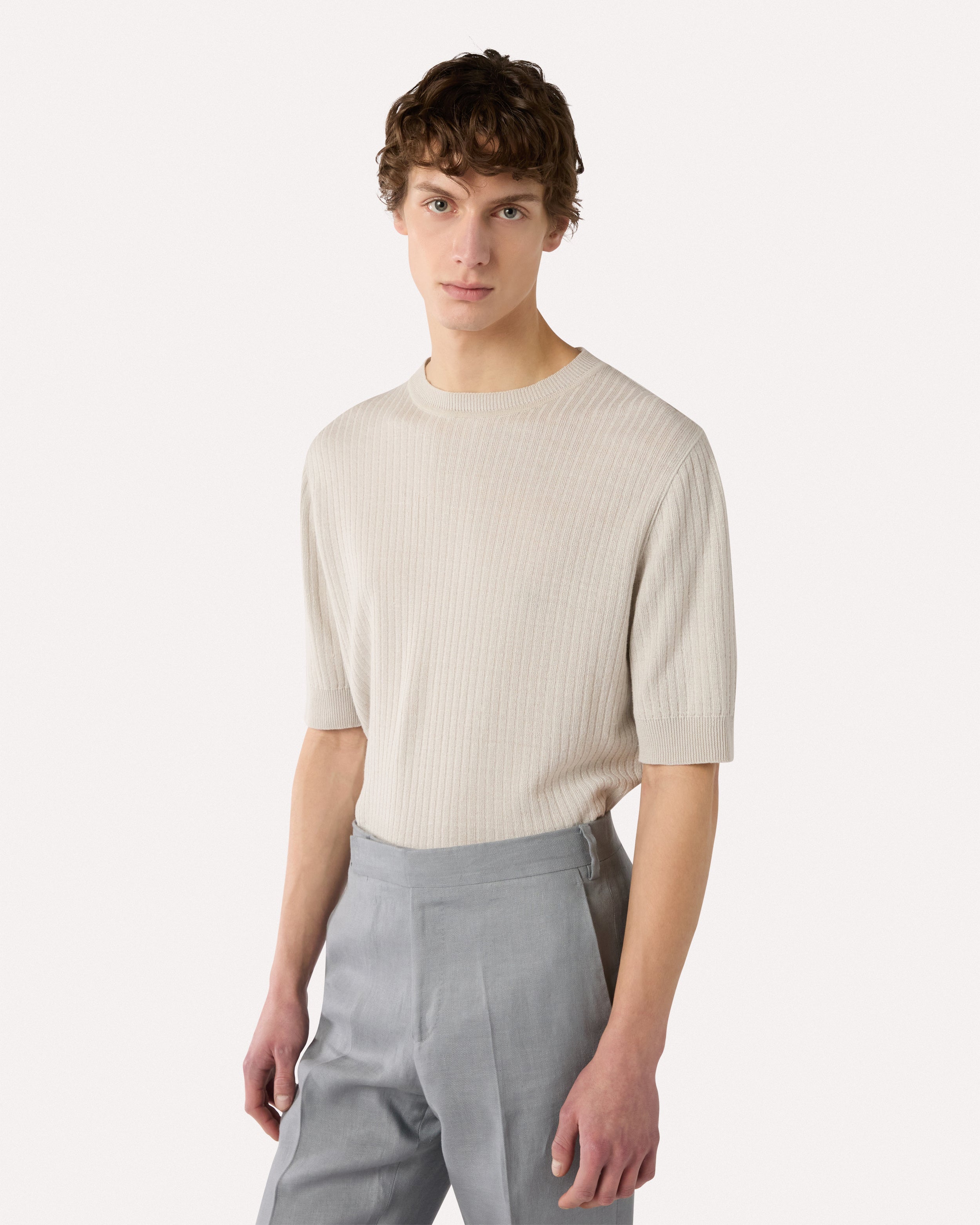 Ivory linen and cotton T-shirt IVORY Lardini 3