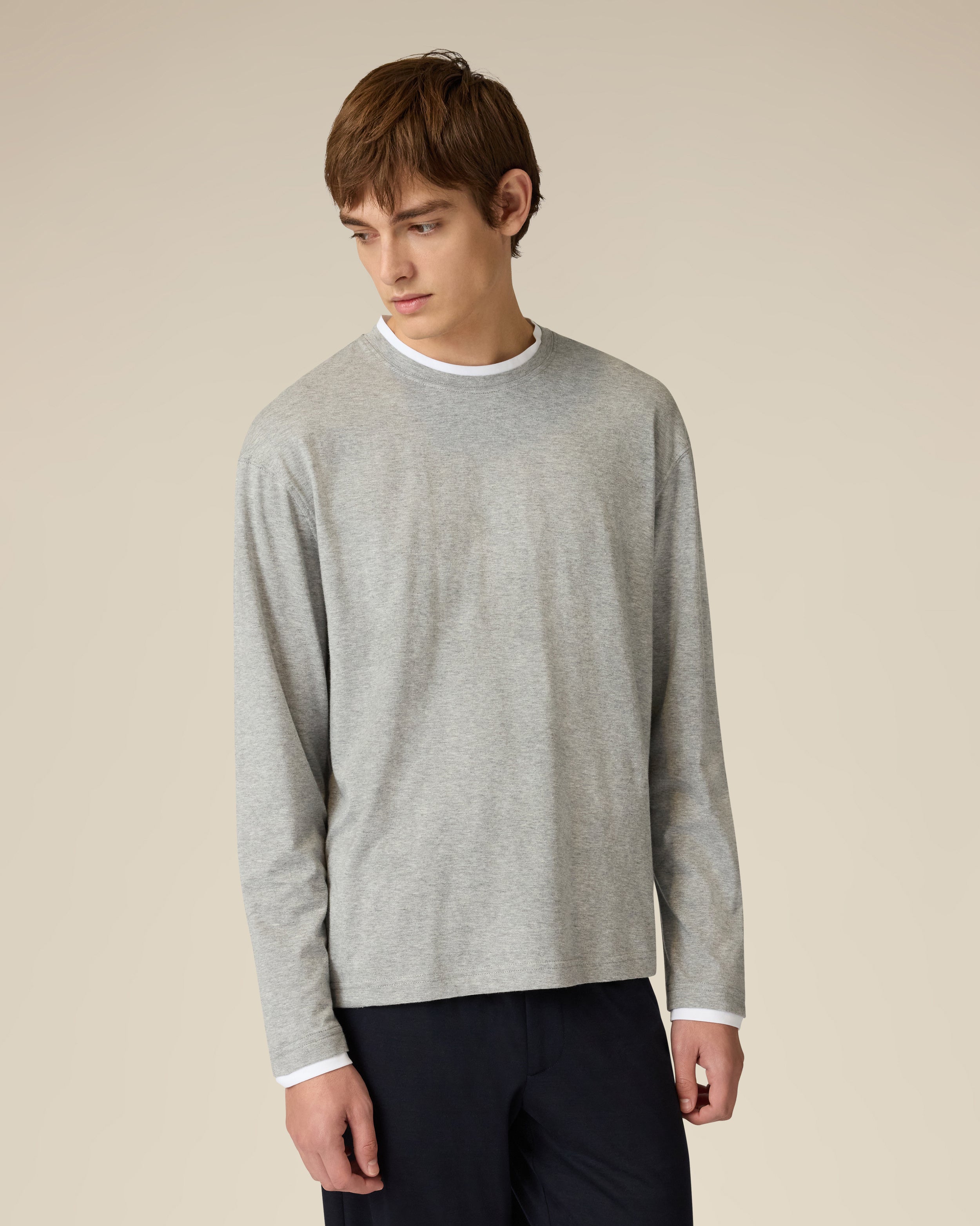 Grey long-sleeve cotton jersey T-shirt GREY/WHITE Lardini 4