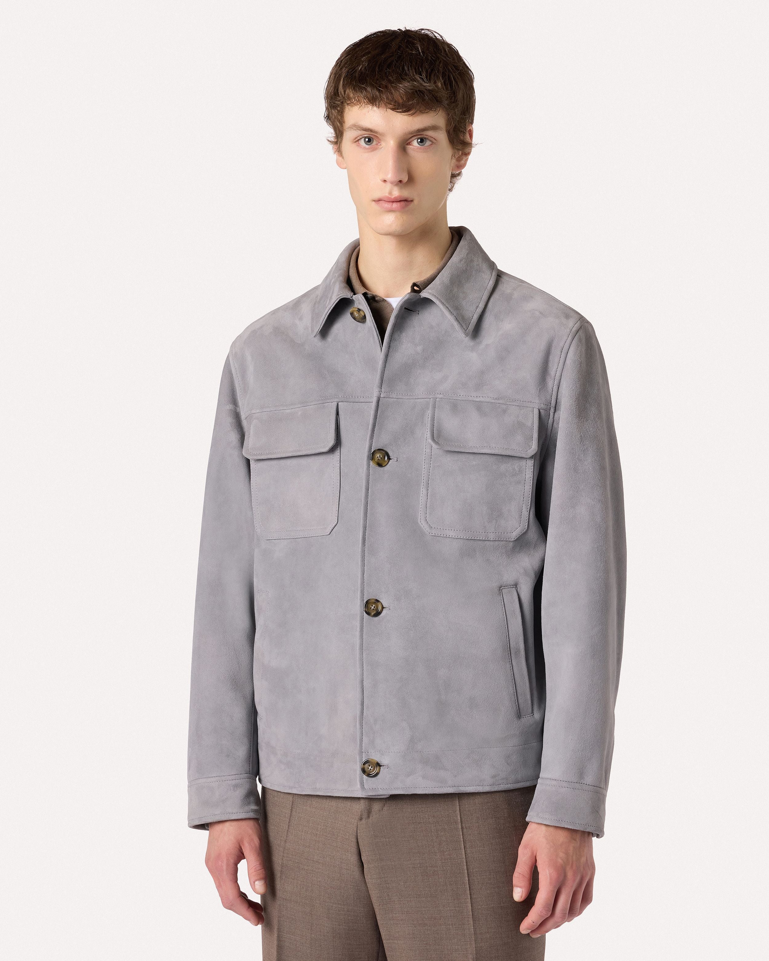 Powder blue jacket in suede and wool-cashmere blend LIGHT BLUE/GREY Lardini 4