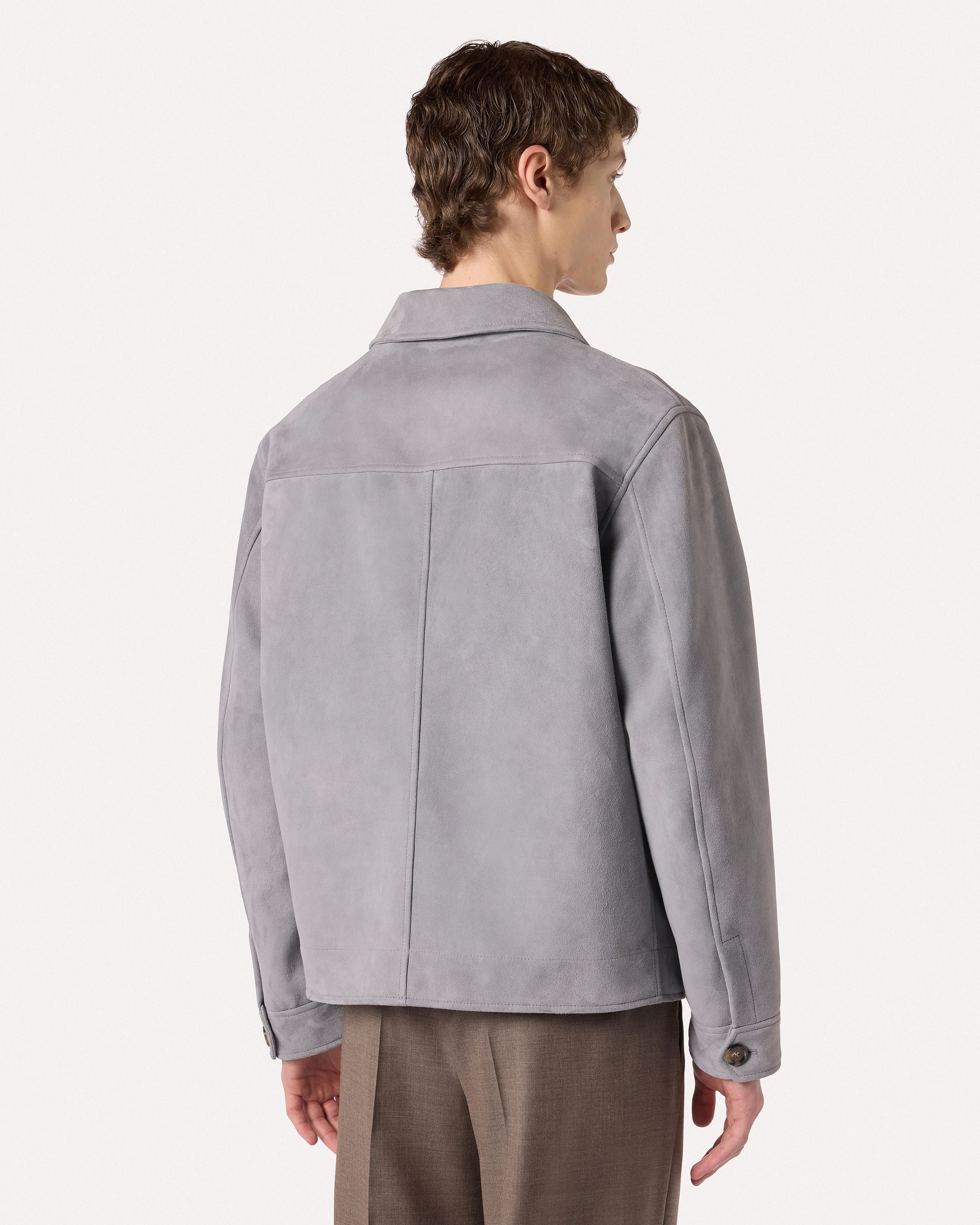 Powder blue jacket in suede and wool-cashmere blend LIGHT BLUE/GREY Lardini 5