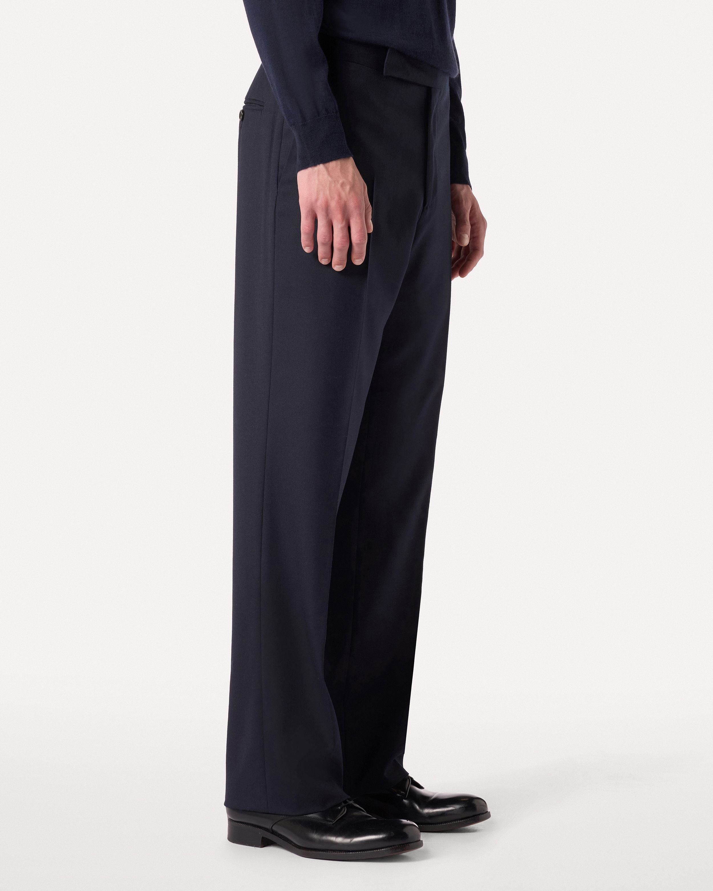 Pantalone blu senza pieghe in flanella pettinata stretch BLUE Lardini 4