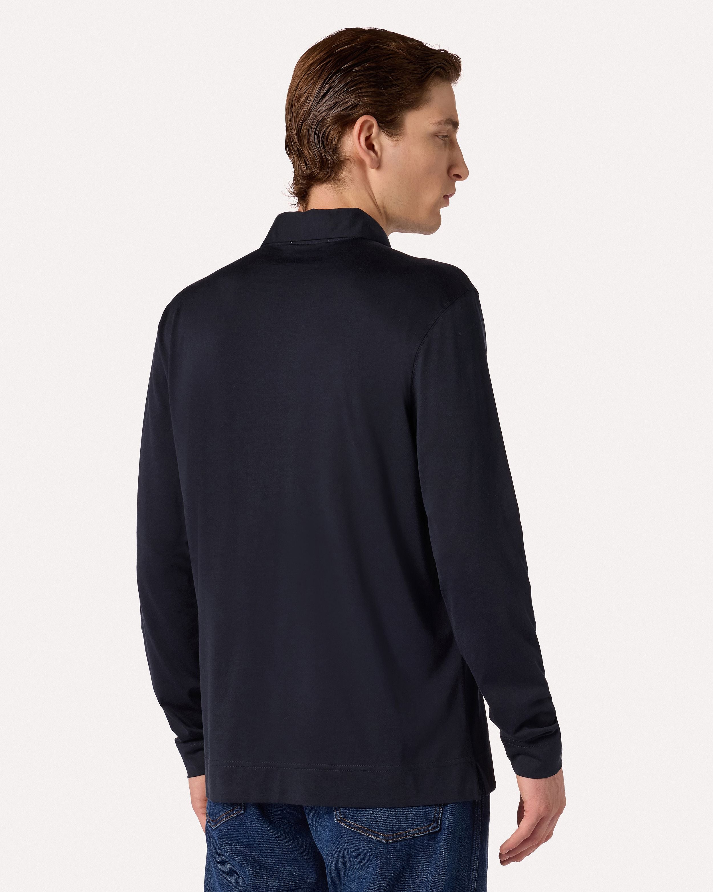 Polo a manica lunga blu in jersey di cotone e seta BLUE Lardini 5