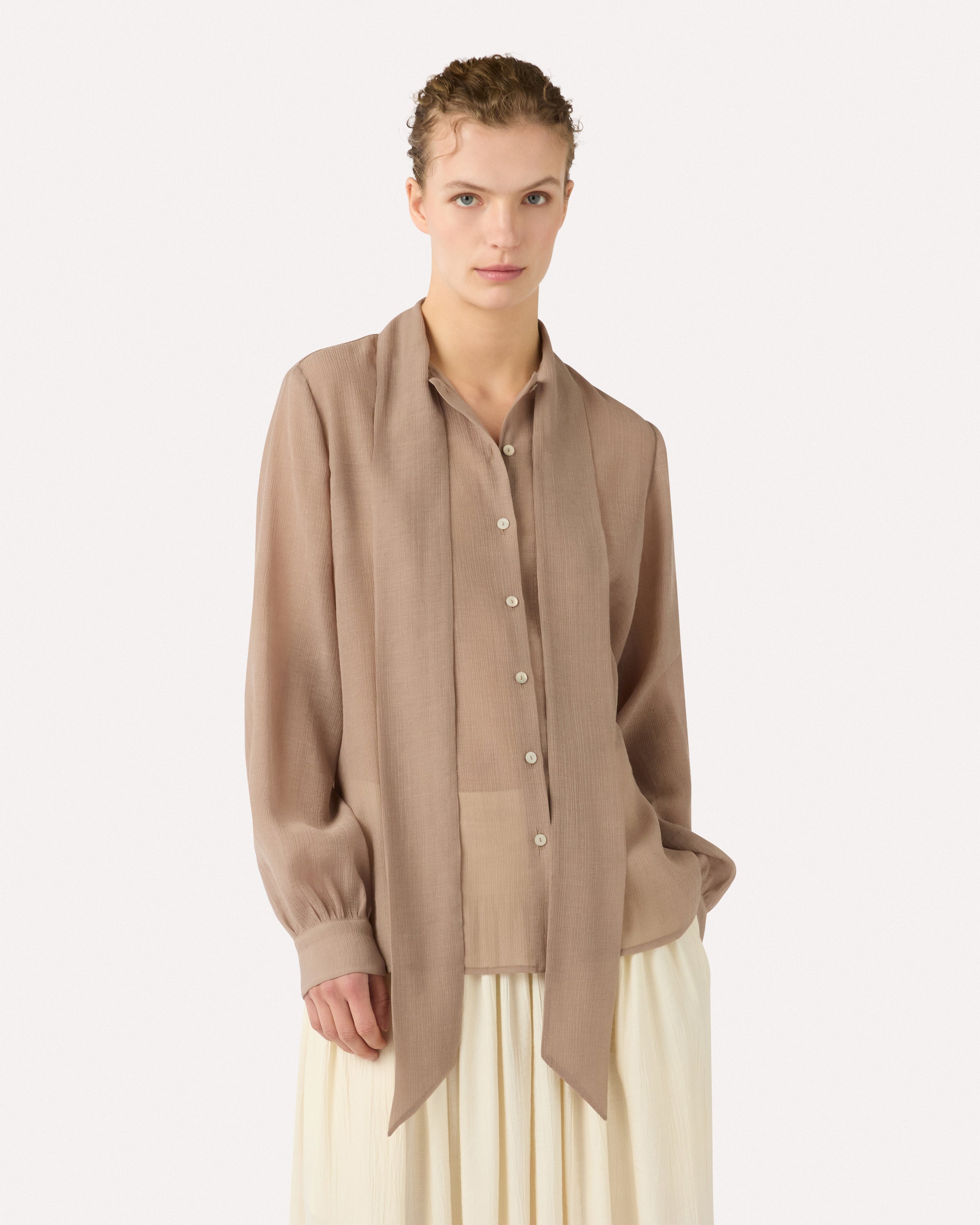 Beige blouse with neck bow BEIGE Lardini 4