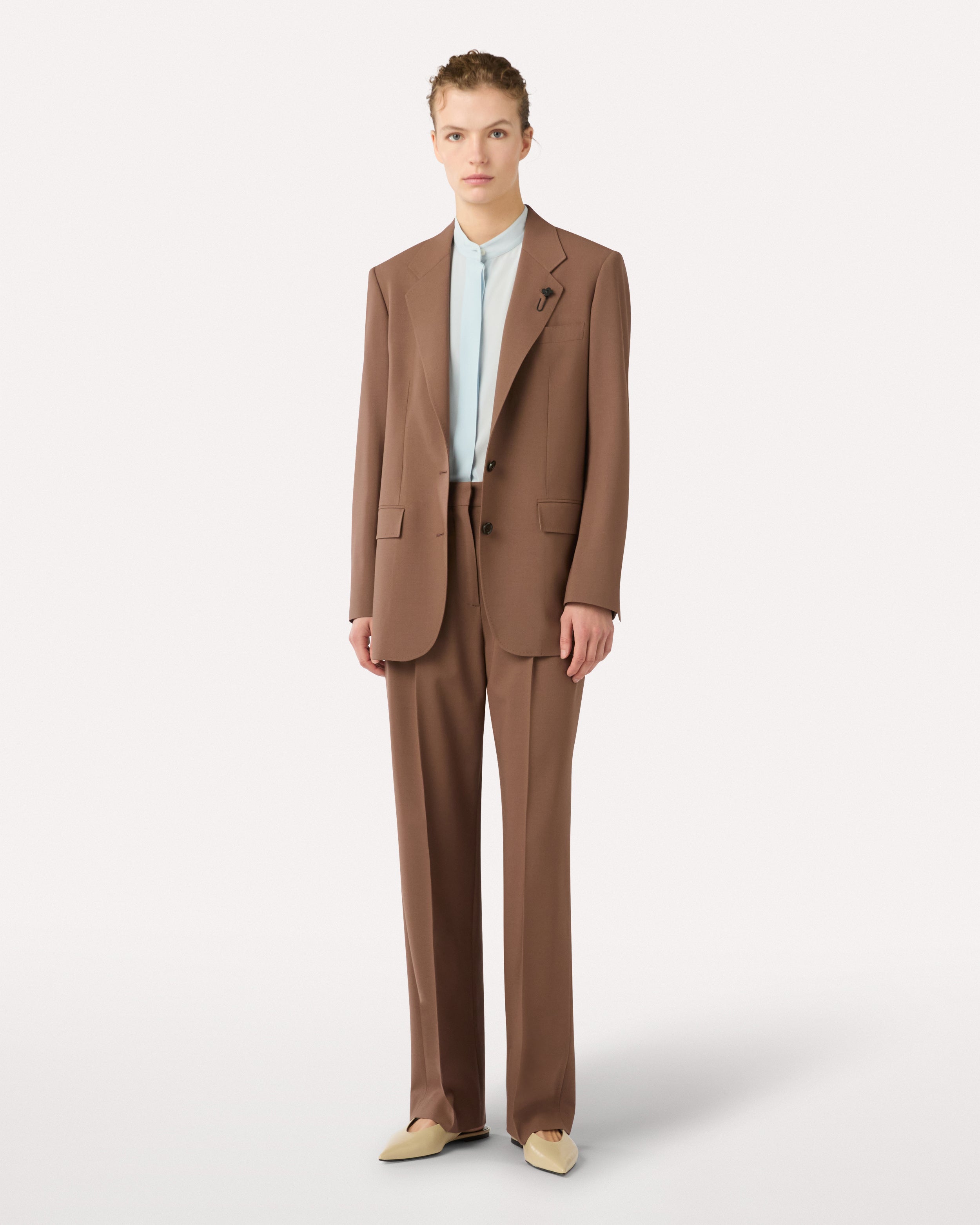 Pantalon marron en laine stretch BROWN Lardini 2